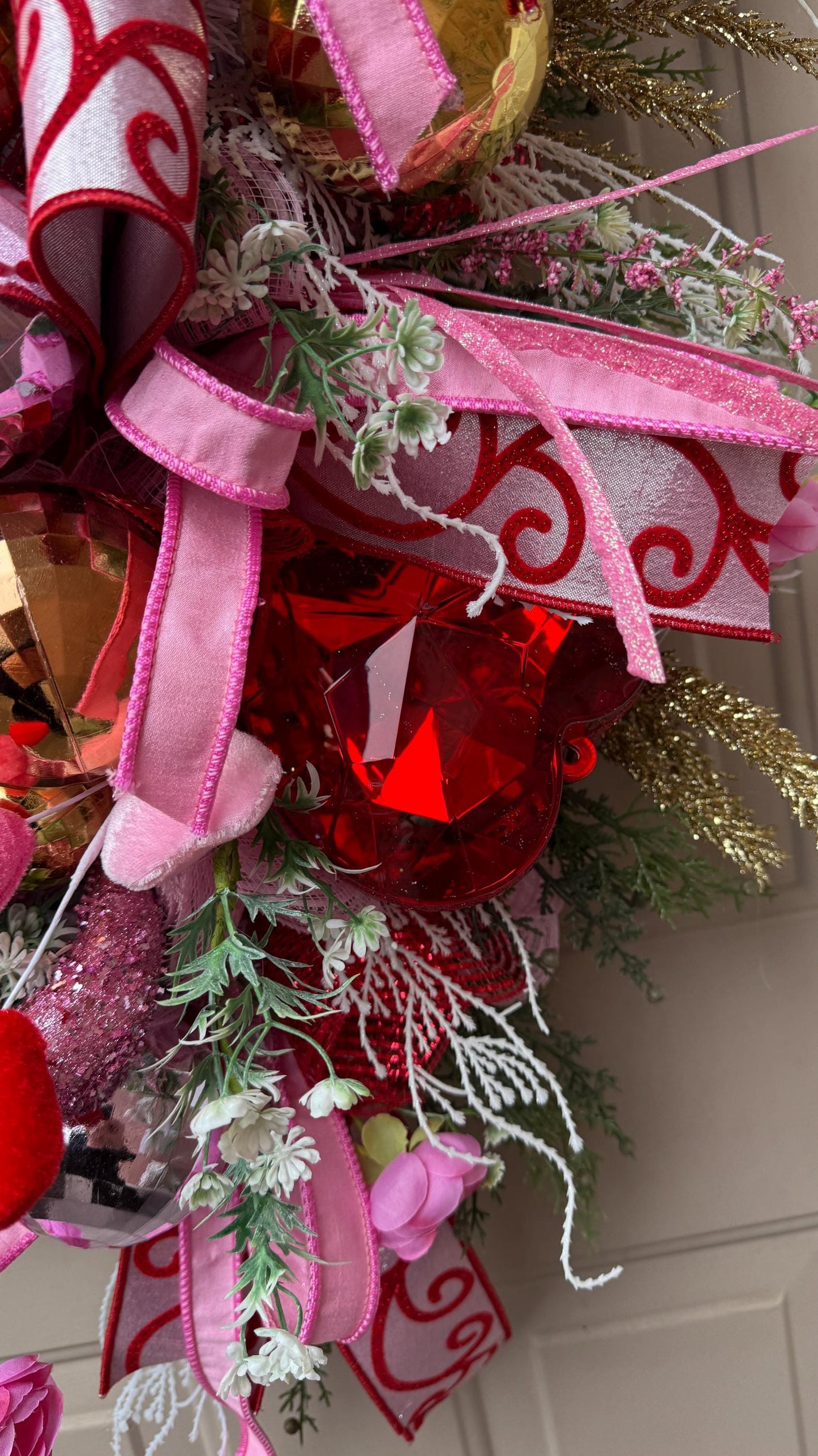 Jeweled Heart Valentine's Day Swag: Pink & Red Door Decor