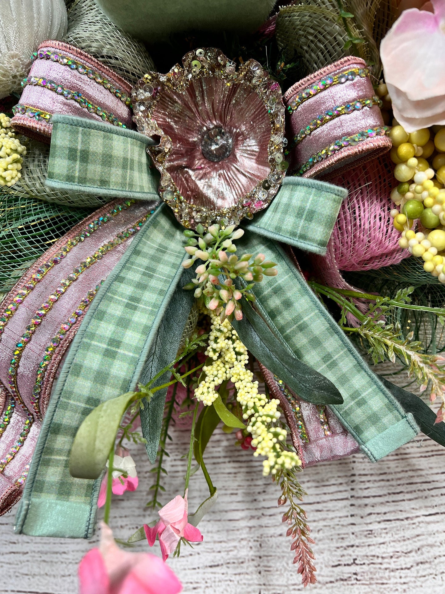Flocked Bunny Easter Wreath: Handmade Spring Floral Door Decor
