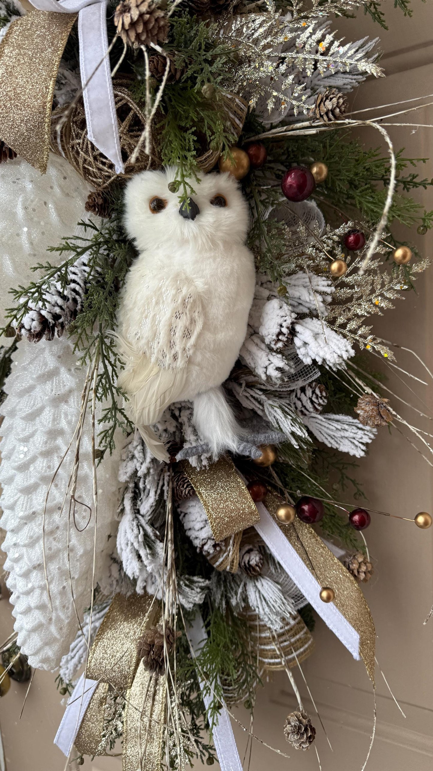 Winter Owl Wreath Swag Luxury Christmas Door Decoration  Deco Mesh Swag