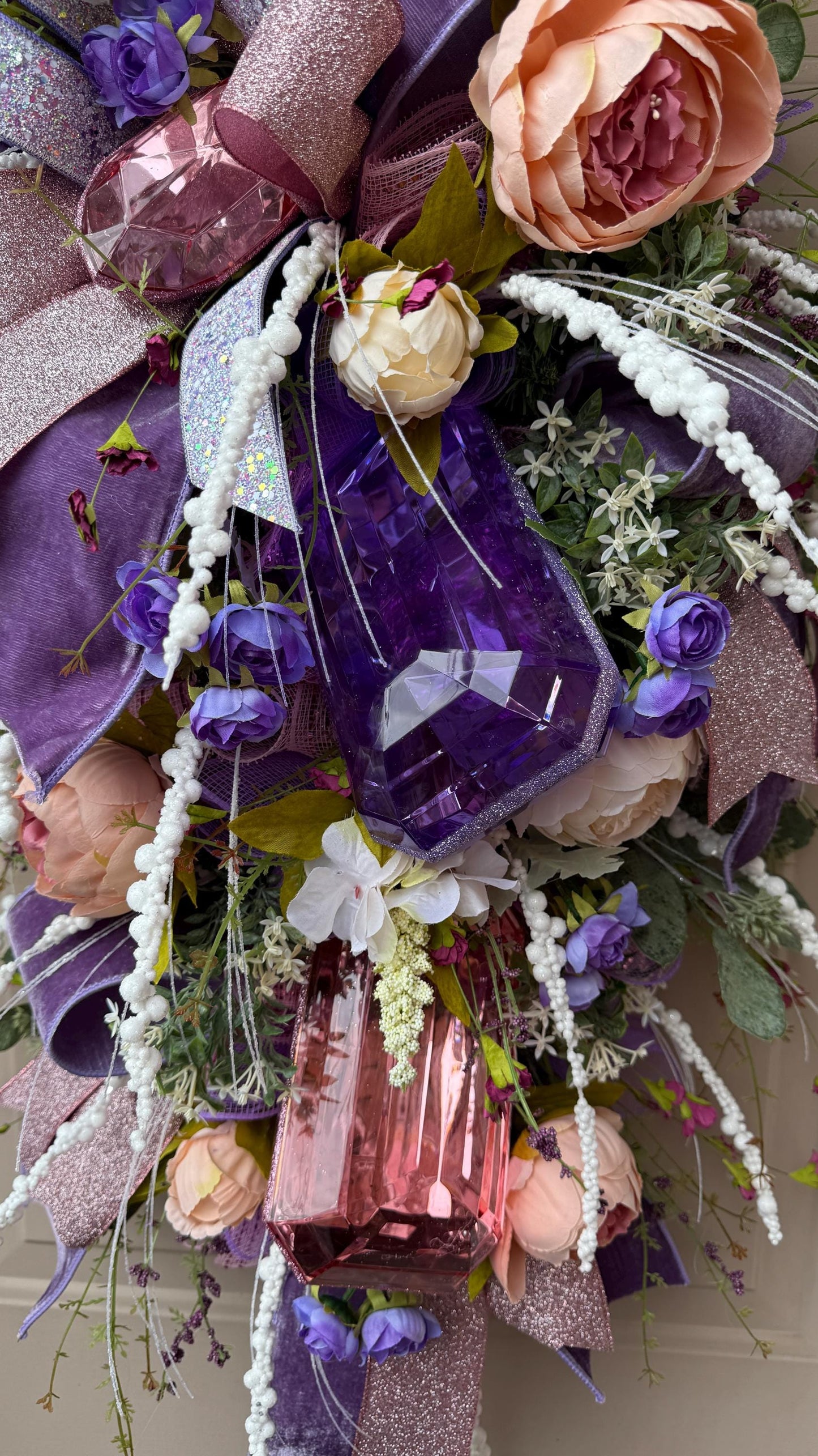 Floral Swag: Purple, Blush Roses & Gem Accents - Luxury Home Decor