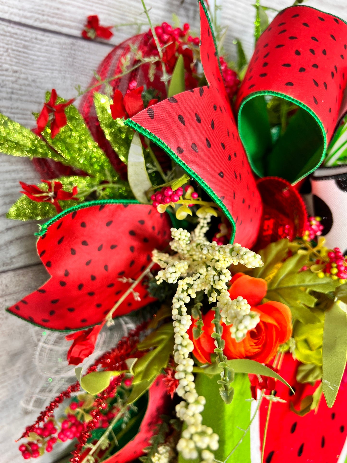 Handmade Watermelon Swag: Summer Door Decoration with Floral Accents