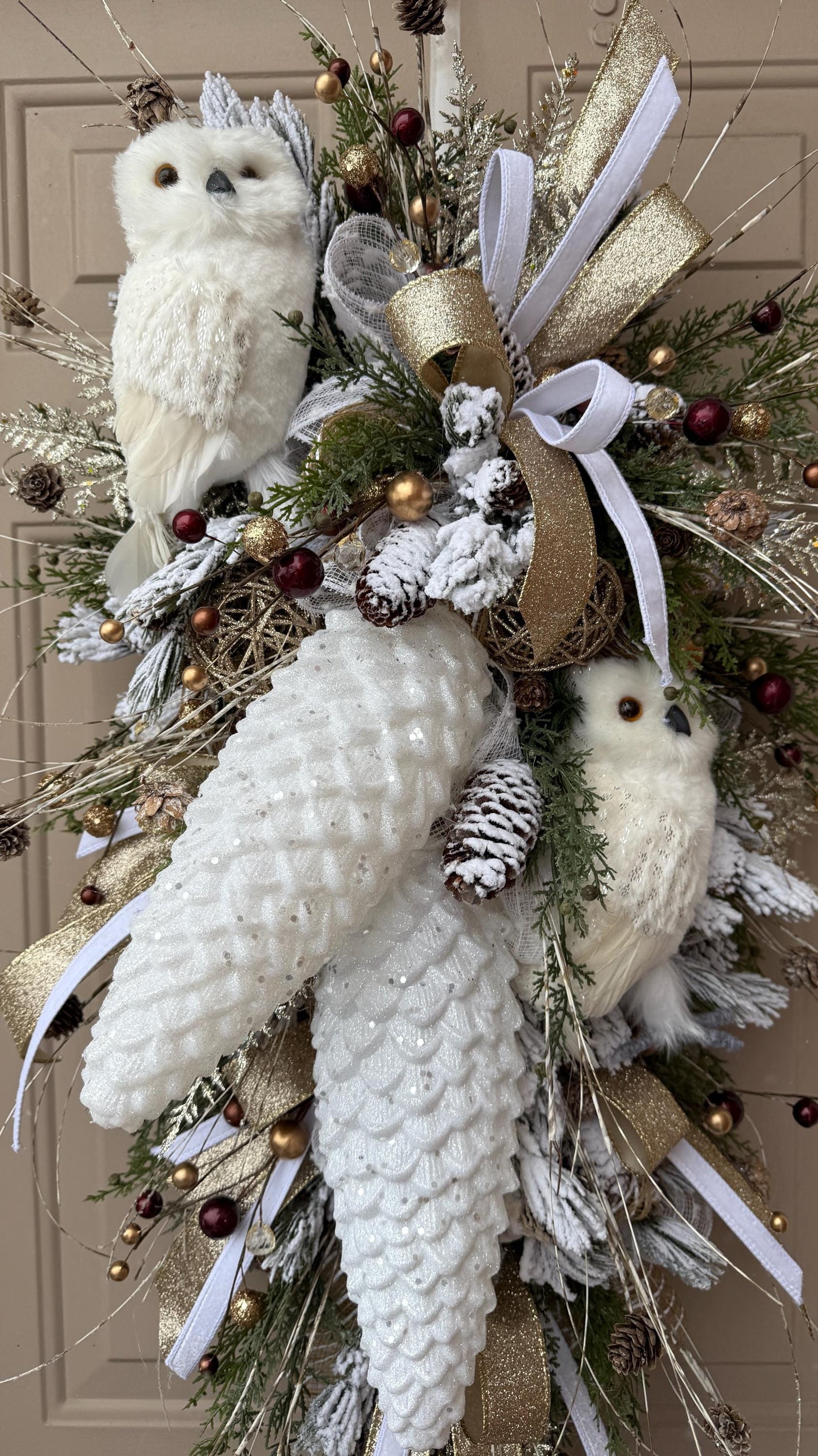Winter Owl Wreath Swag Luxury Christmas Door Decoration  Deco Mesh Swag