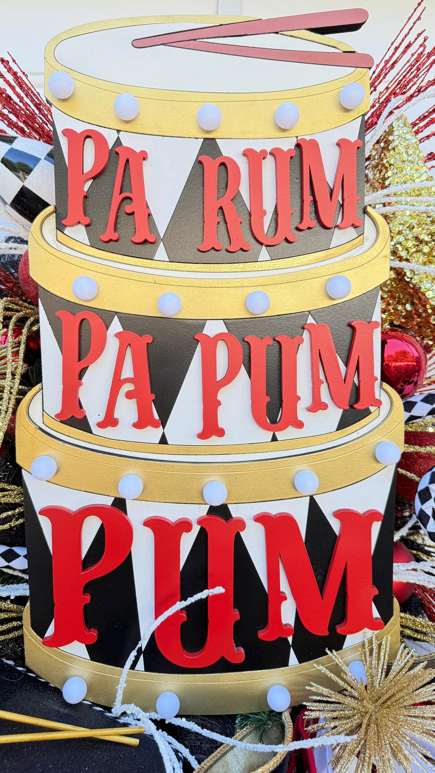 Little Drummer Boy Christmas Swag: Red, Black & Gold Holiday Decor