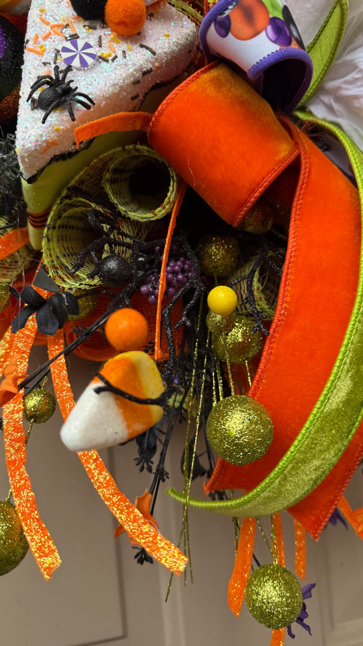 Mummy Halloween Wreath: Handmade Deco Mesh, Candy Corn Decor