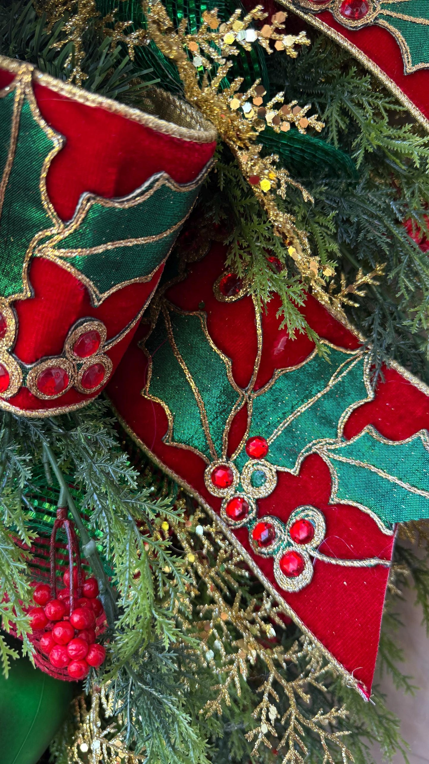 Handmade Extra Large Christmas Swag: Rhinestone Reindeer, Holiday Door Decor