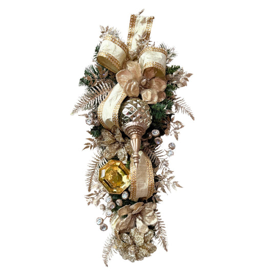 Luxury Gold Christmas Swag: Holiday Door Decor, Metallic Ornaments