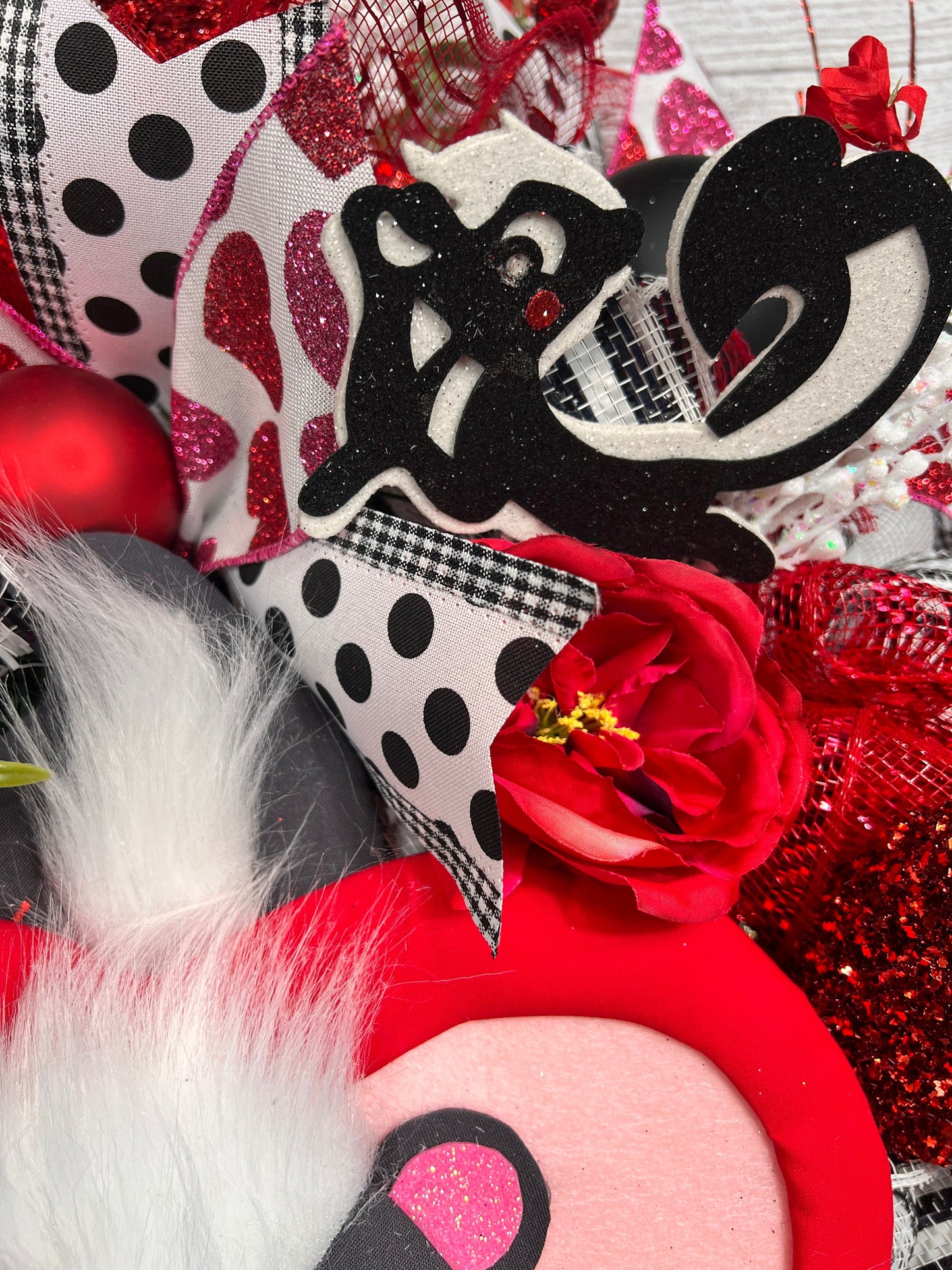 Handmade Valentine's Skunk Wreath: Whimsical Heart Front Door Decor