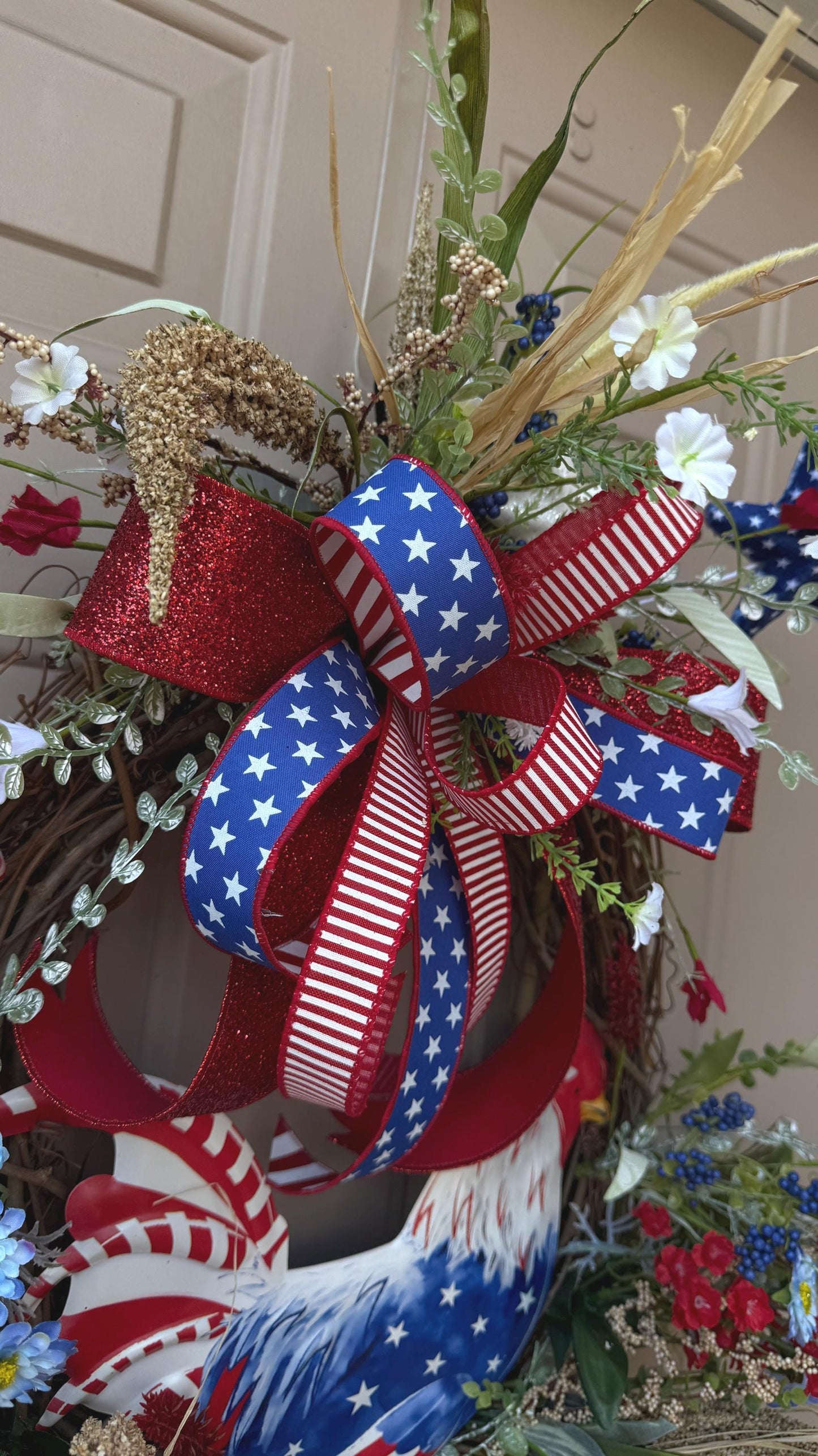 Patriotic Rooster Wreath: Americana Grapevine, 4th of July Decor