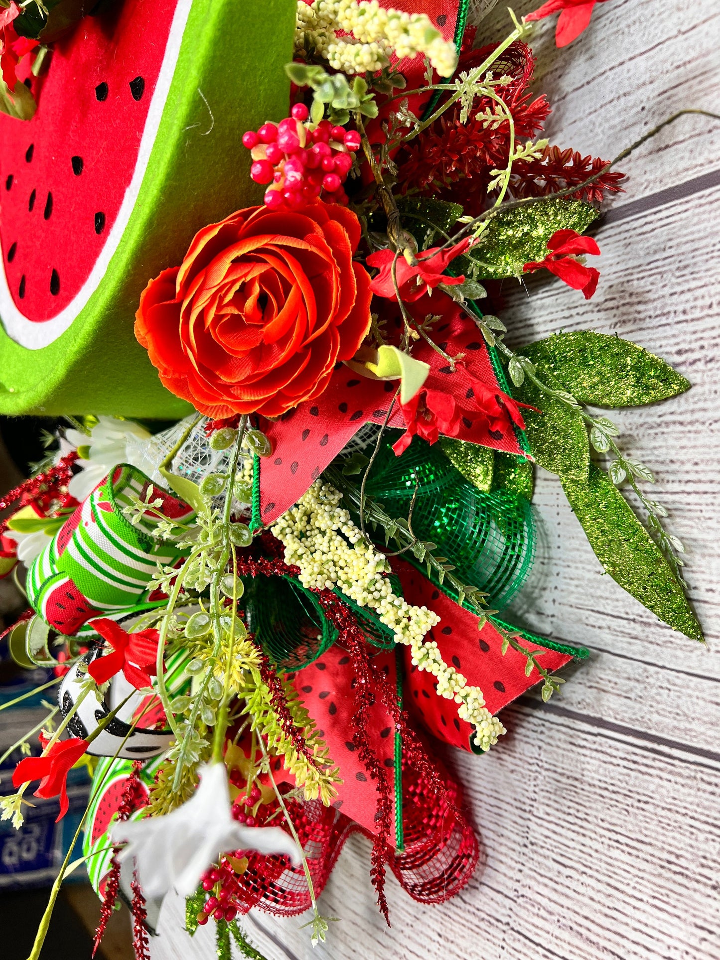 Handmade Watermelon Swag: Summer Door Decoration with Floral Accents