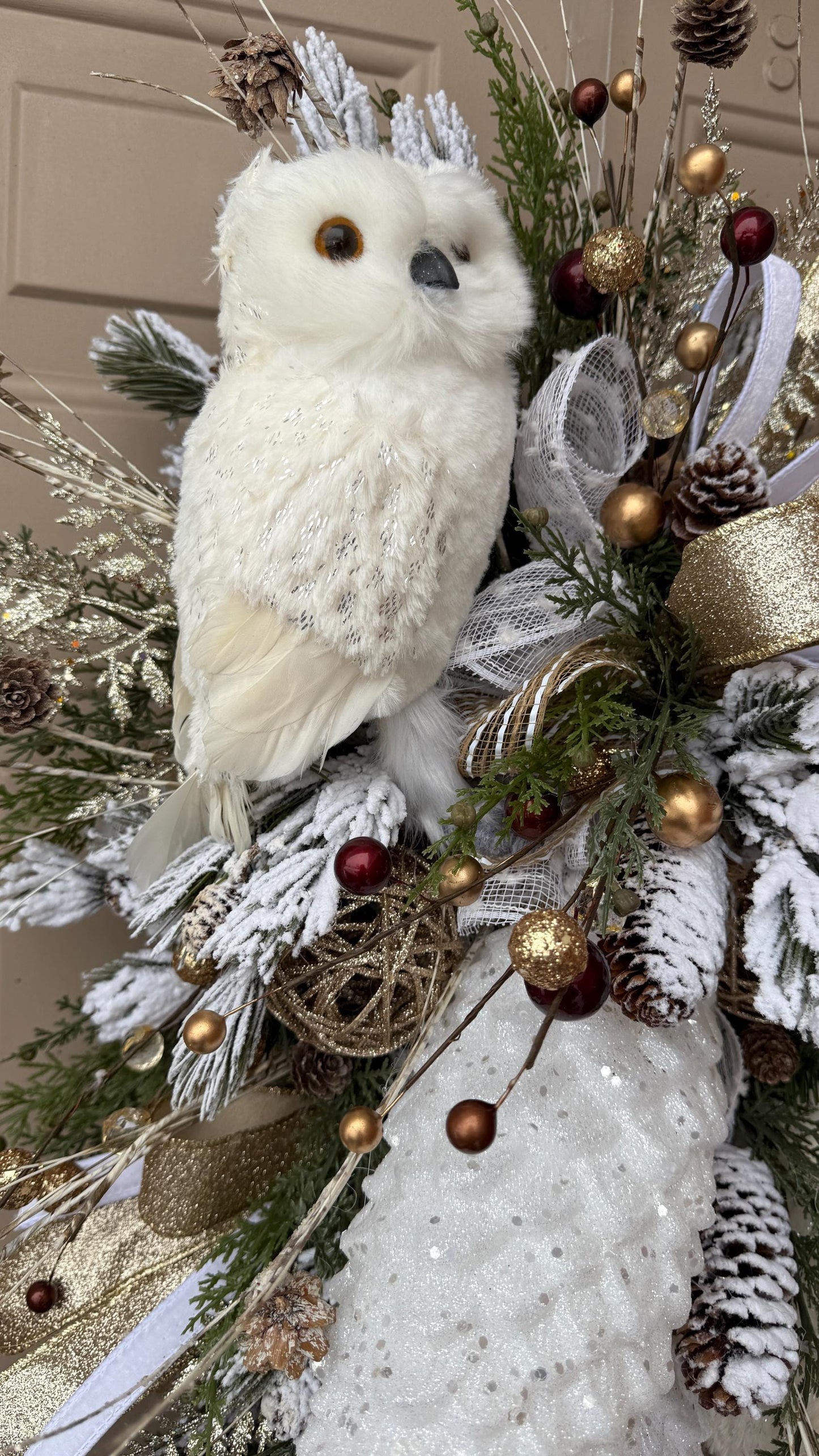 Winter Owl Wreath Swag Luxury Christmas Door Decoration  Deco Mesh Swag