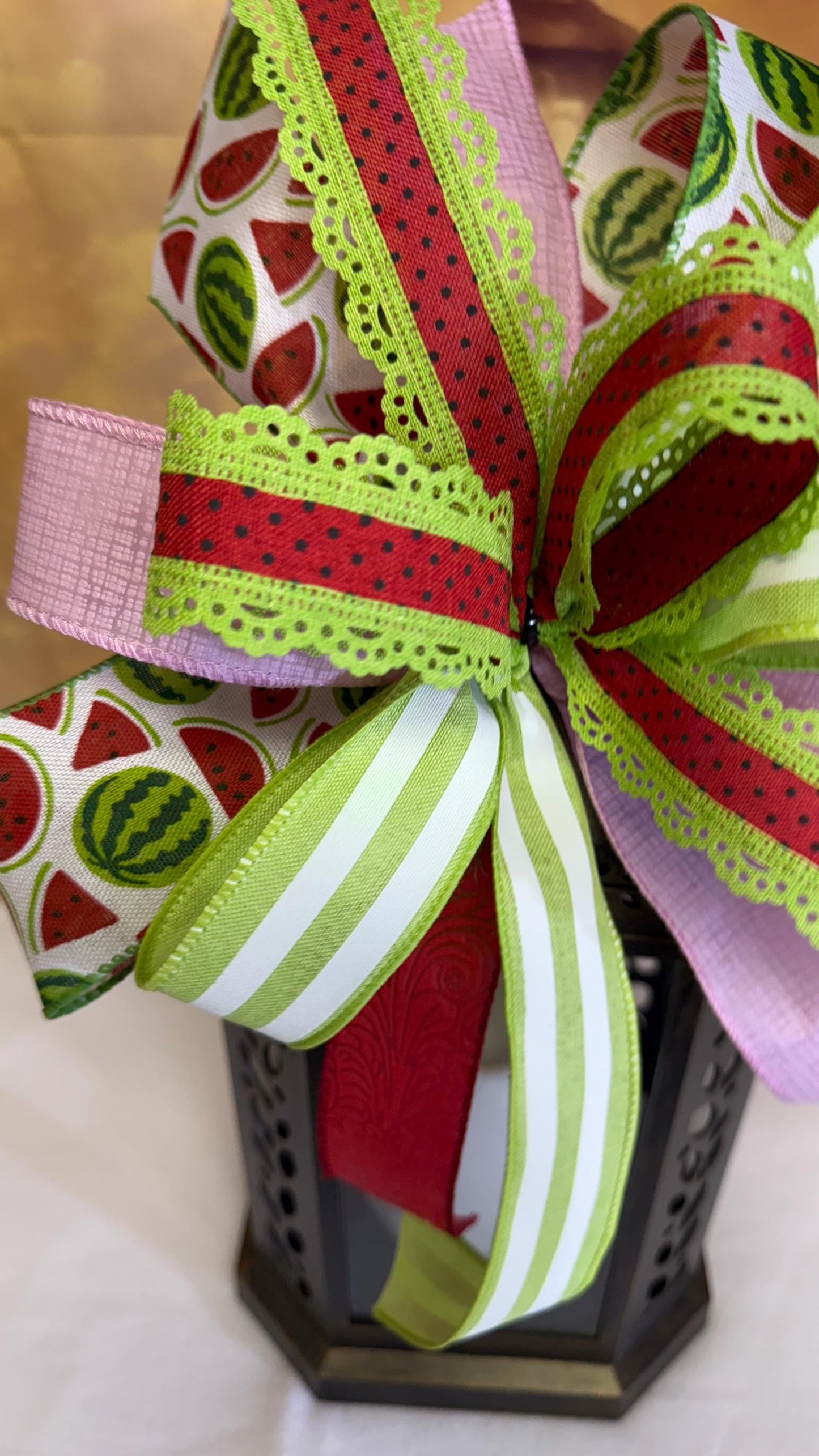 Watermelon Summer Bow, Handmade Ribbon Wreath Attachment