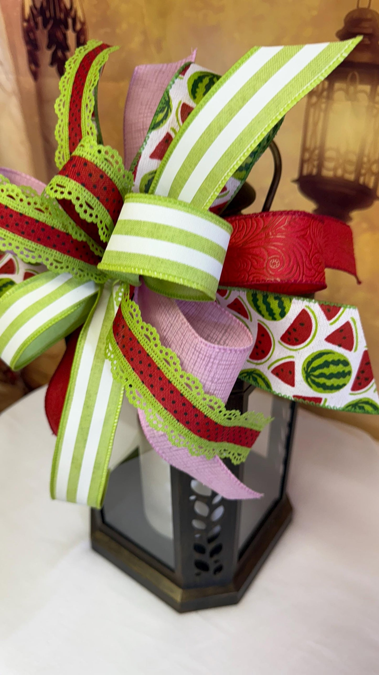 Watermelon Summer Bow, Handmade Ribbon Wreath Attachment