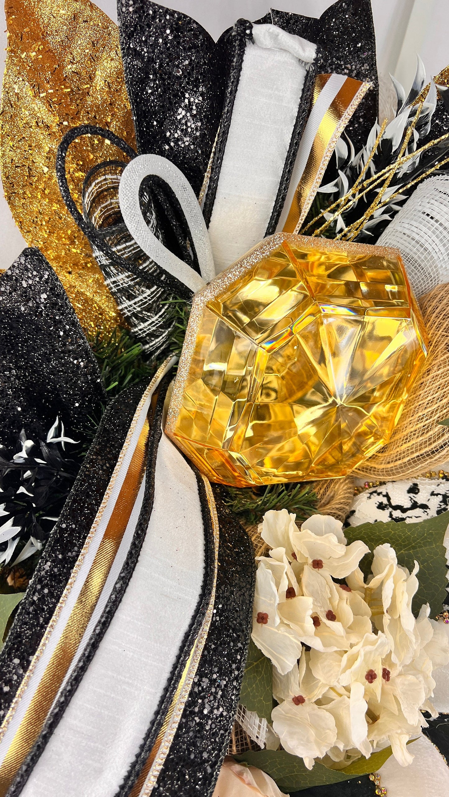 Luxury Fall Wreath: Black, Gold, & Velvet Jeweled Pumpkins