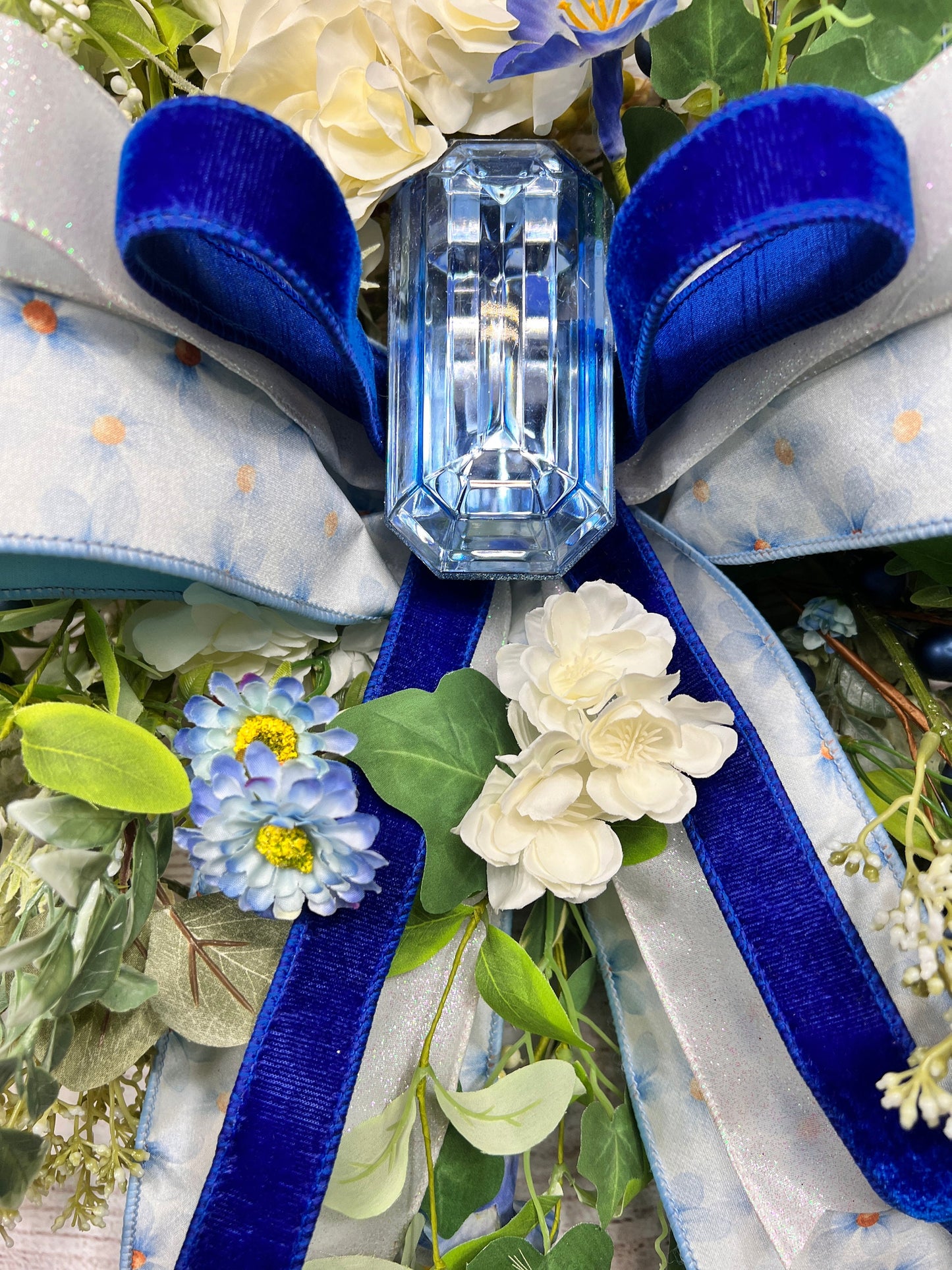 Floral Moss Wreath: Blue Hydrangea, Garden Party Decor