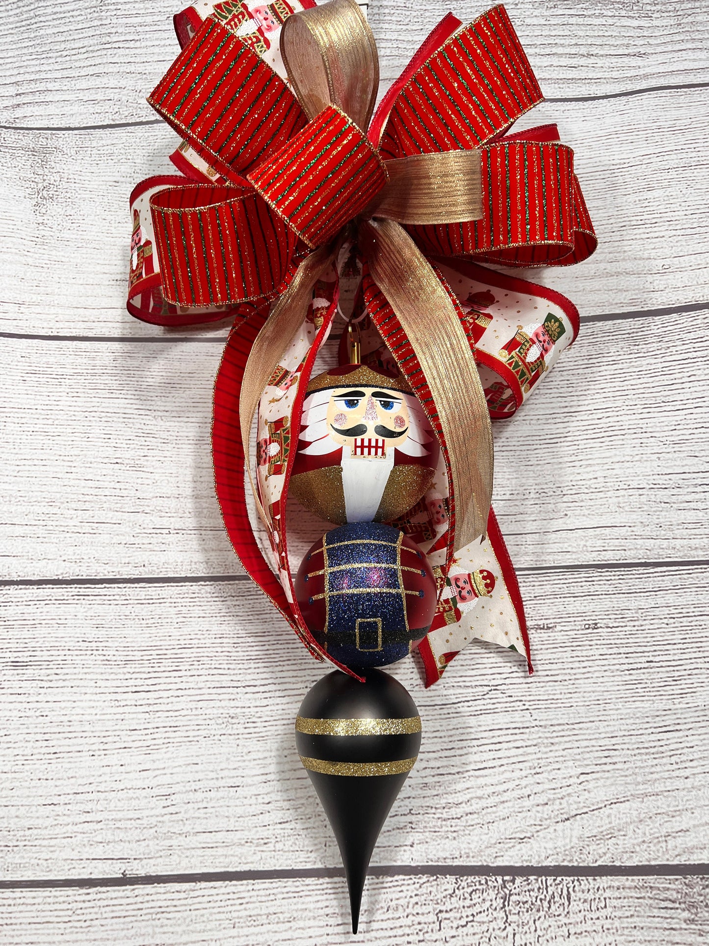 Handmade Nutcracker Christmas Bow: Red and Gold Holiday Decor