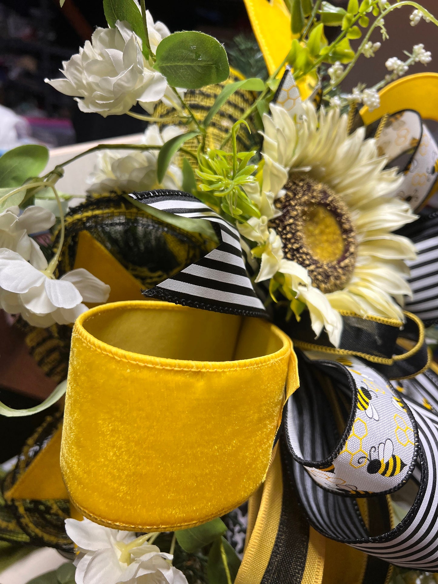 Bee & Sunflower Teardrop Swag: Whimsical Front Door Wreath