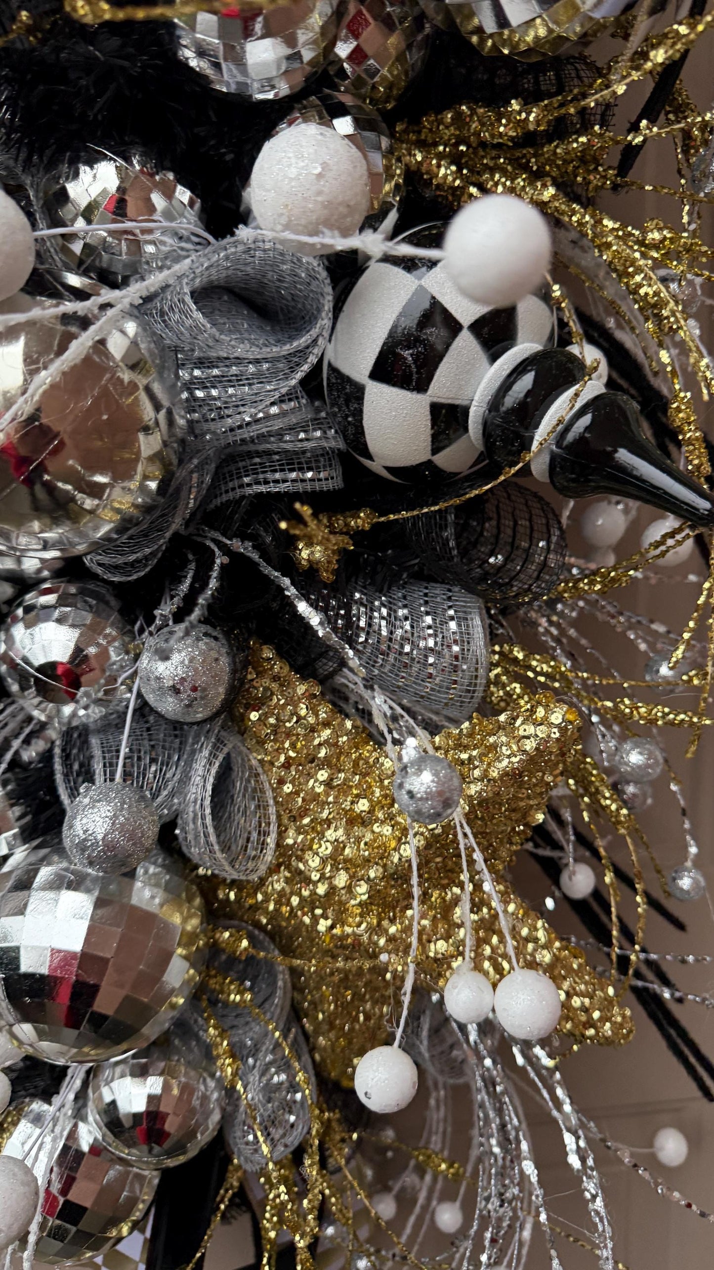 Black and Gold Party Swag: Glam Handmade Winter Decor January Door Decorations