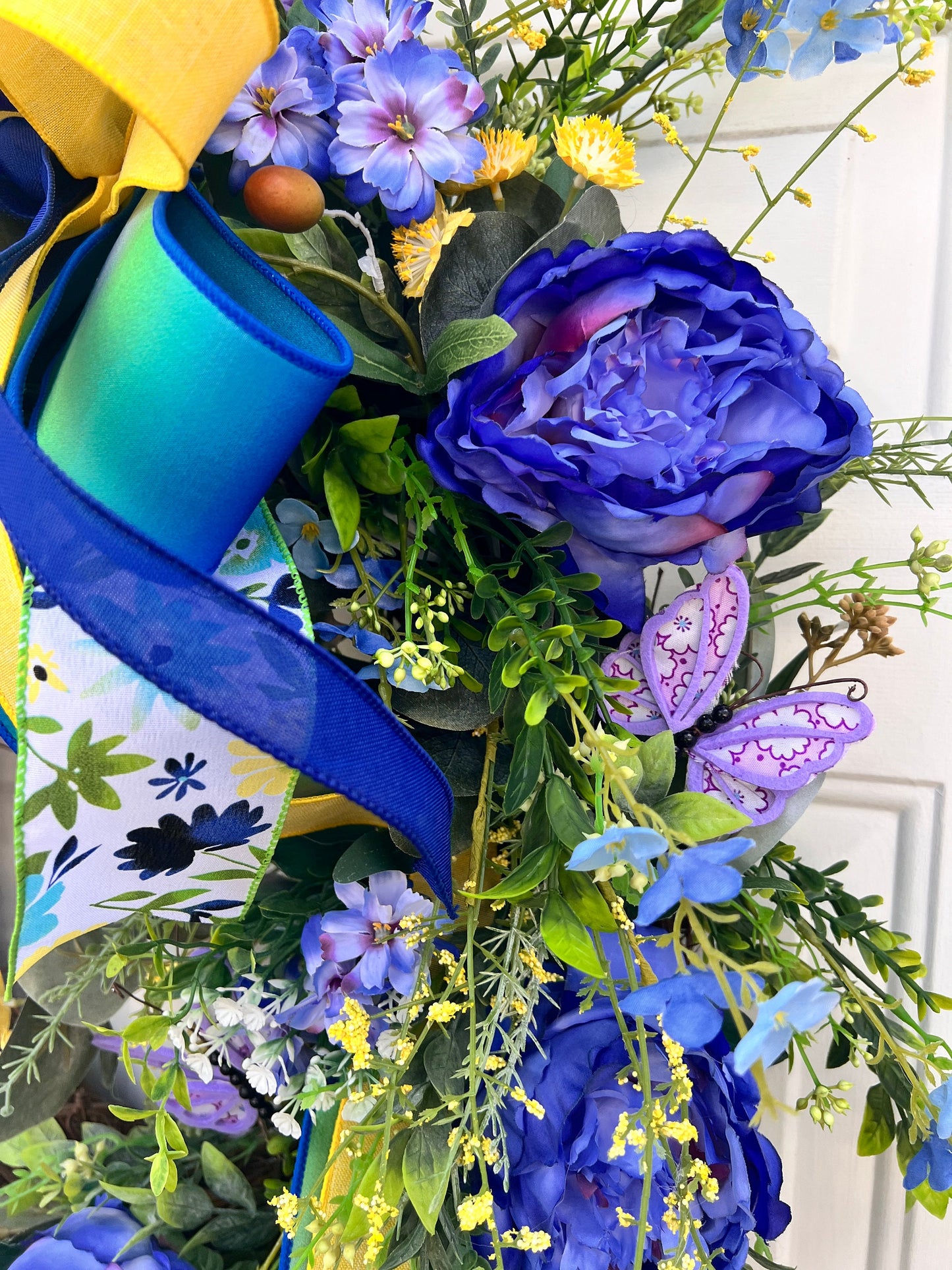 Blue Peony Wreath: Floral Grapevine, Summer Farmhouse Decor