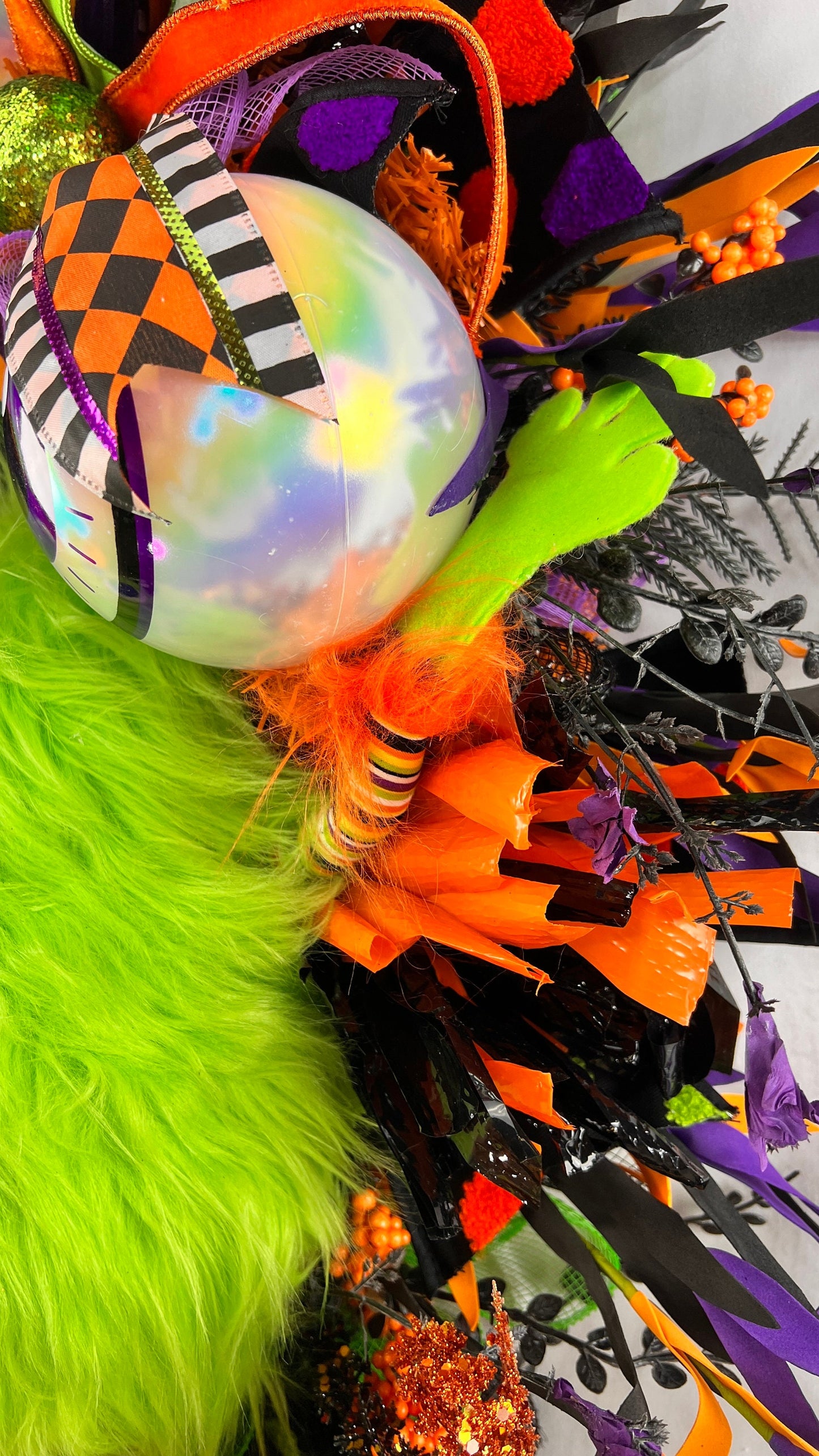 Green Halloween Swag Eyeball Door Wreath, Purple Orange Black Decoration