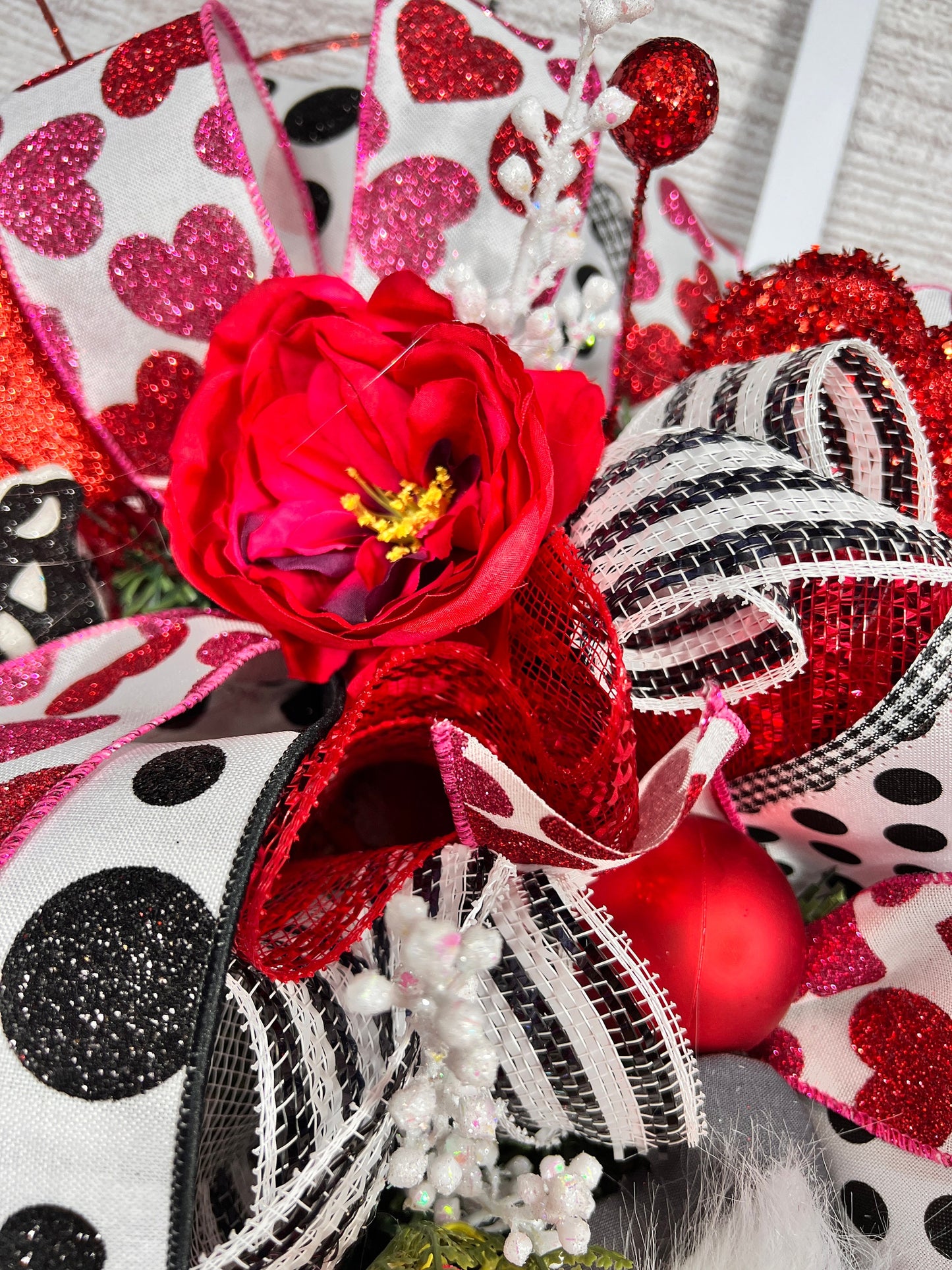 Handmade Valentine's Skunk Wreath: Whimsical Heart Front Door Decor