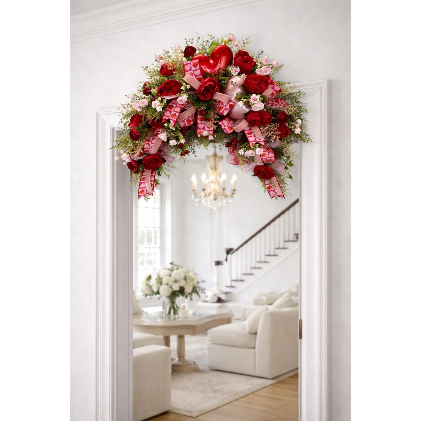 Handmade Valentine Swag: Red & Pink Roses, Heart Accents