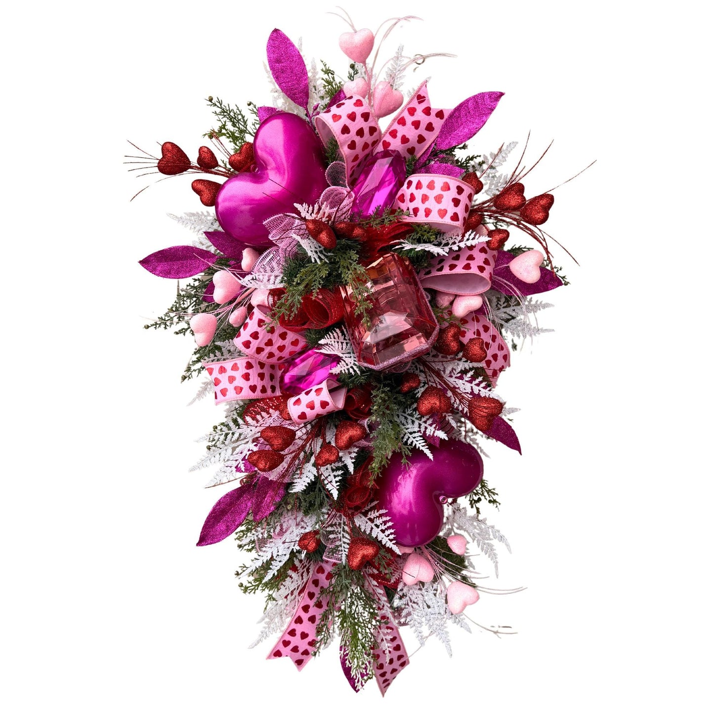 Valentine's Day Swag: Pink Gem Heart Wreath, Front Door Decor