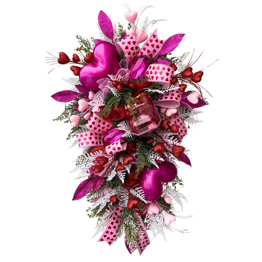 Valentine's Day Swag: Pink Gem Heart Wreath, Front Door Decor