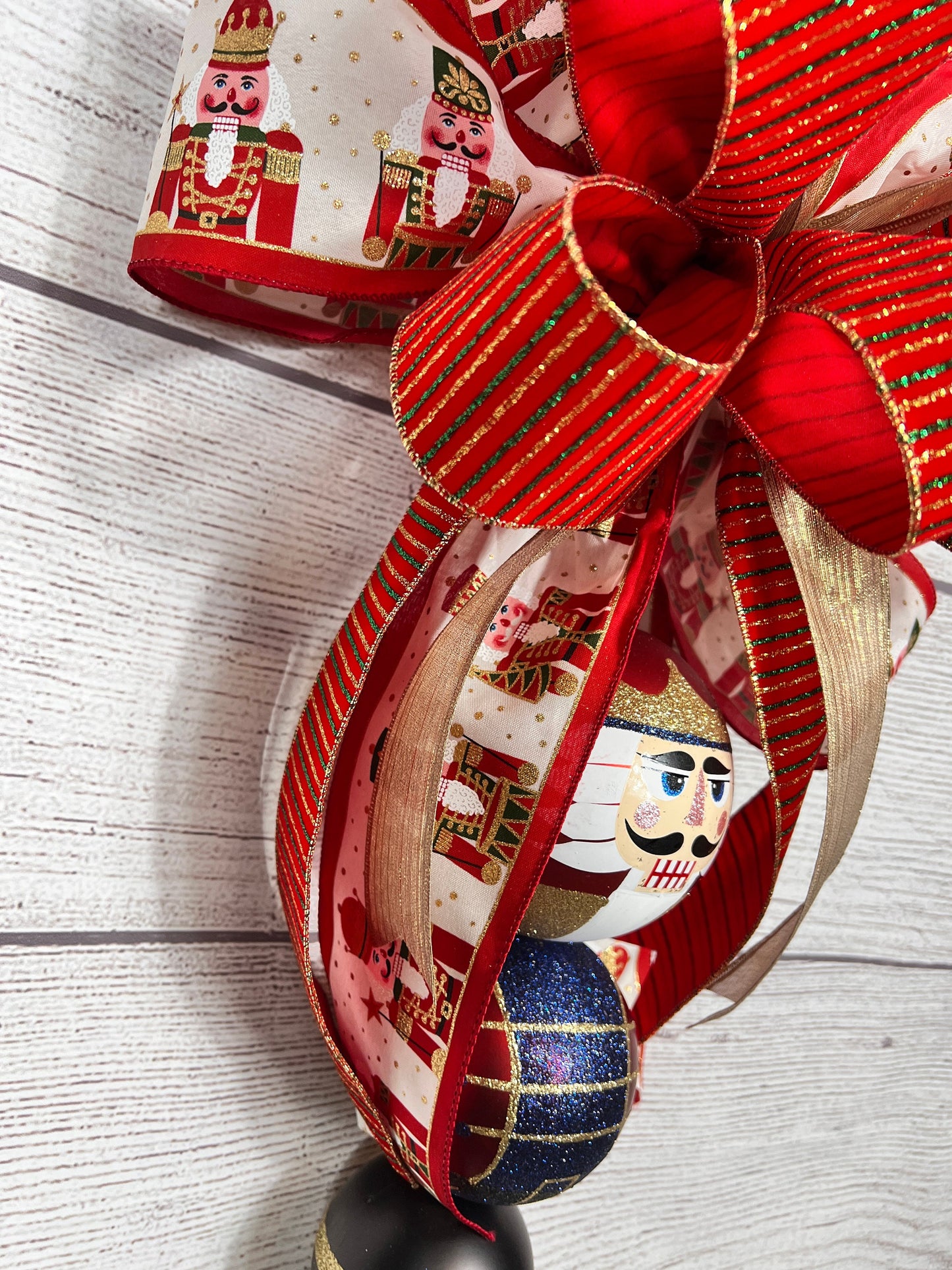 Handmade Nutcracker Christmas Bow: Red and Gold Holiday Decor