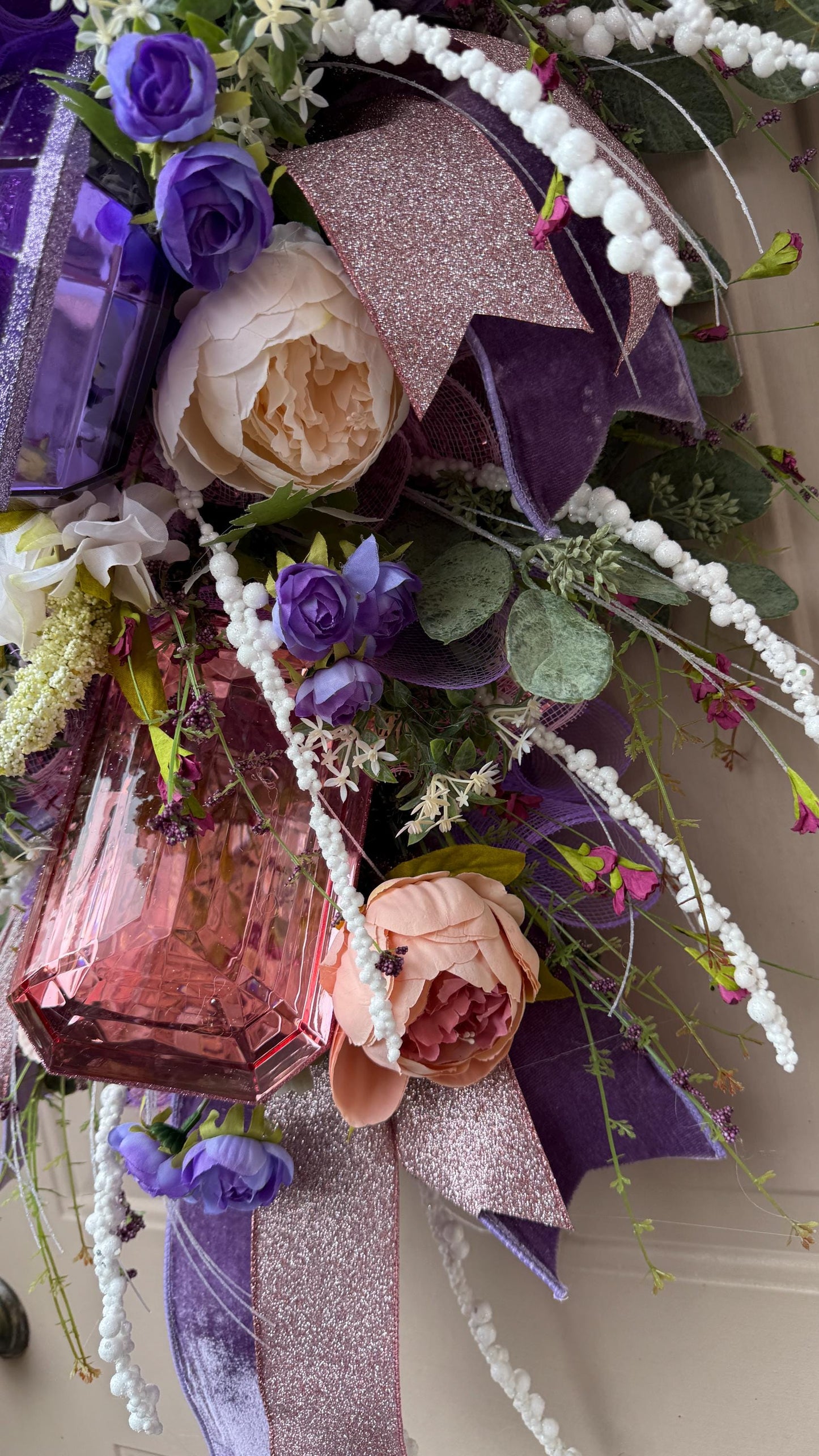 Floral Swag: Purple, Blush Roses & Gem Accents - Luxury Home Decor