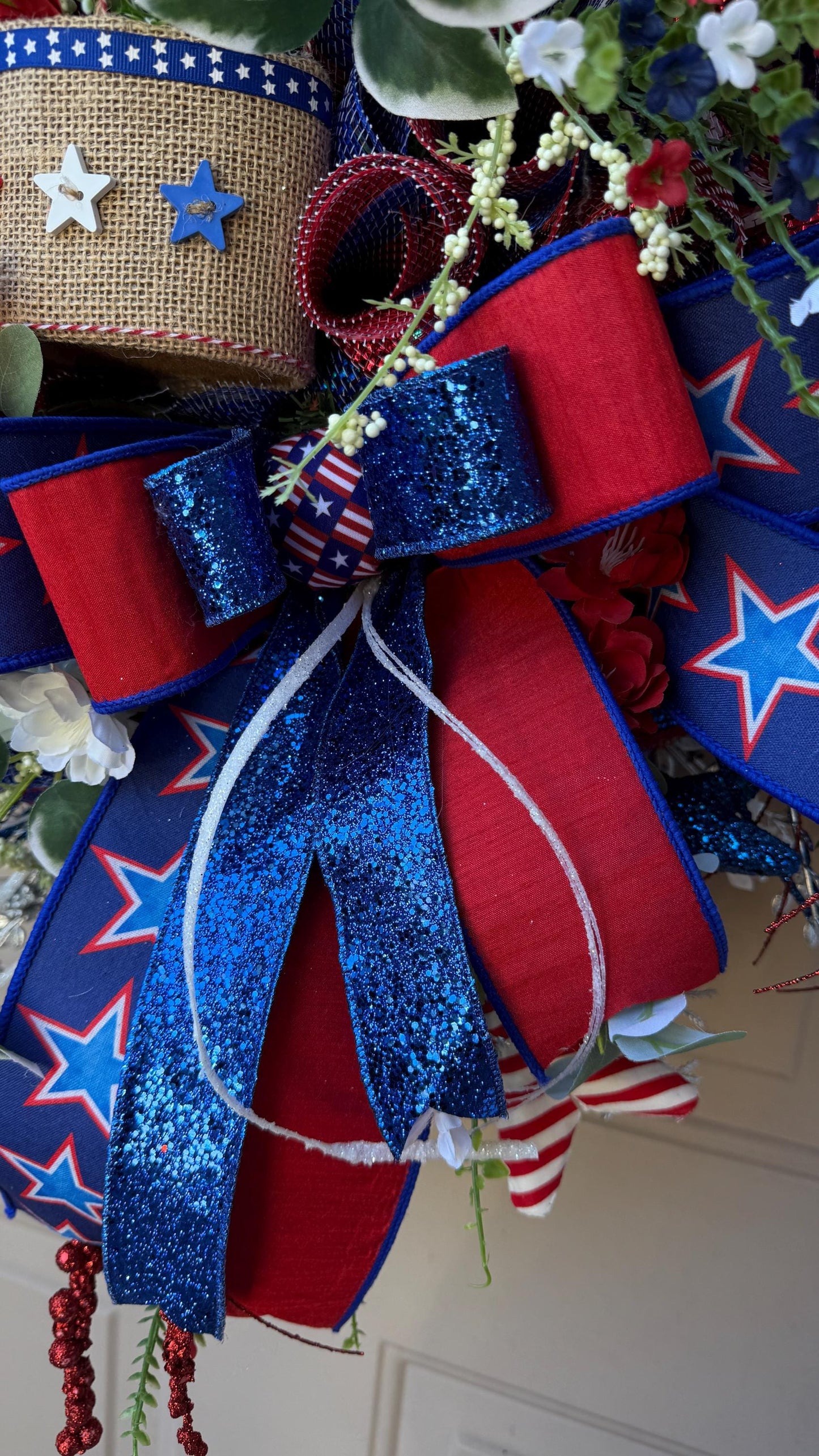Patriotic Hot Air Balloon Wreath: 4th of July Americana Door Decor