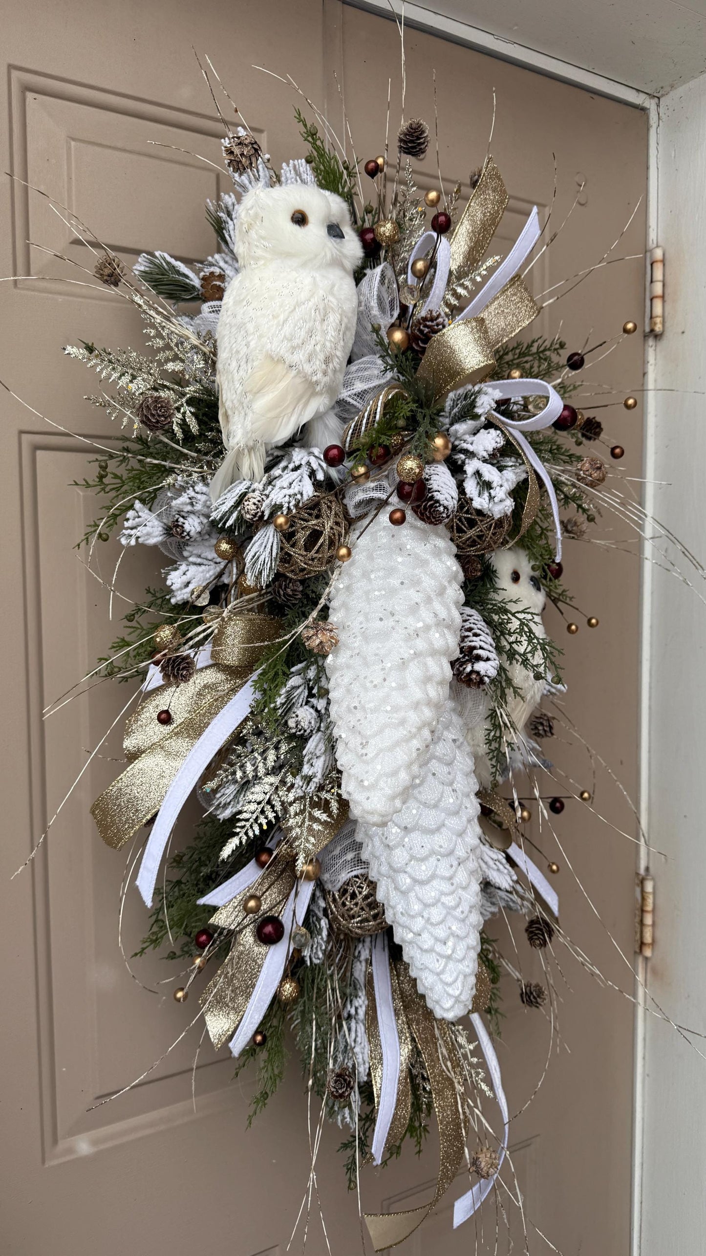 Winter Owl Wreath Swag Luxury Christmas Door Decoration  Deco Mesh Swag