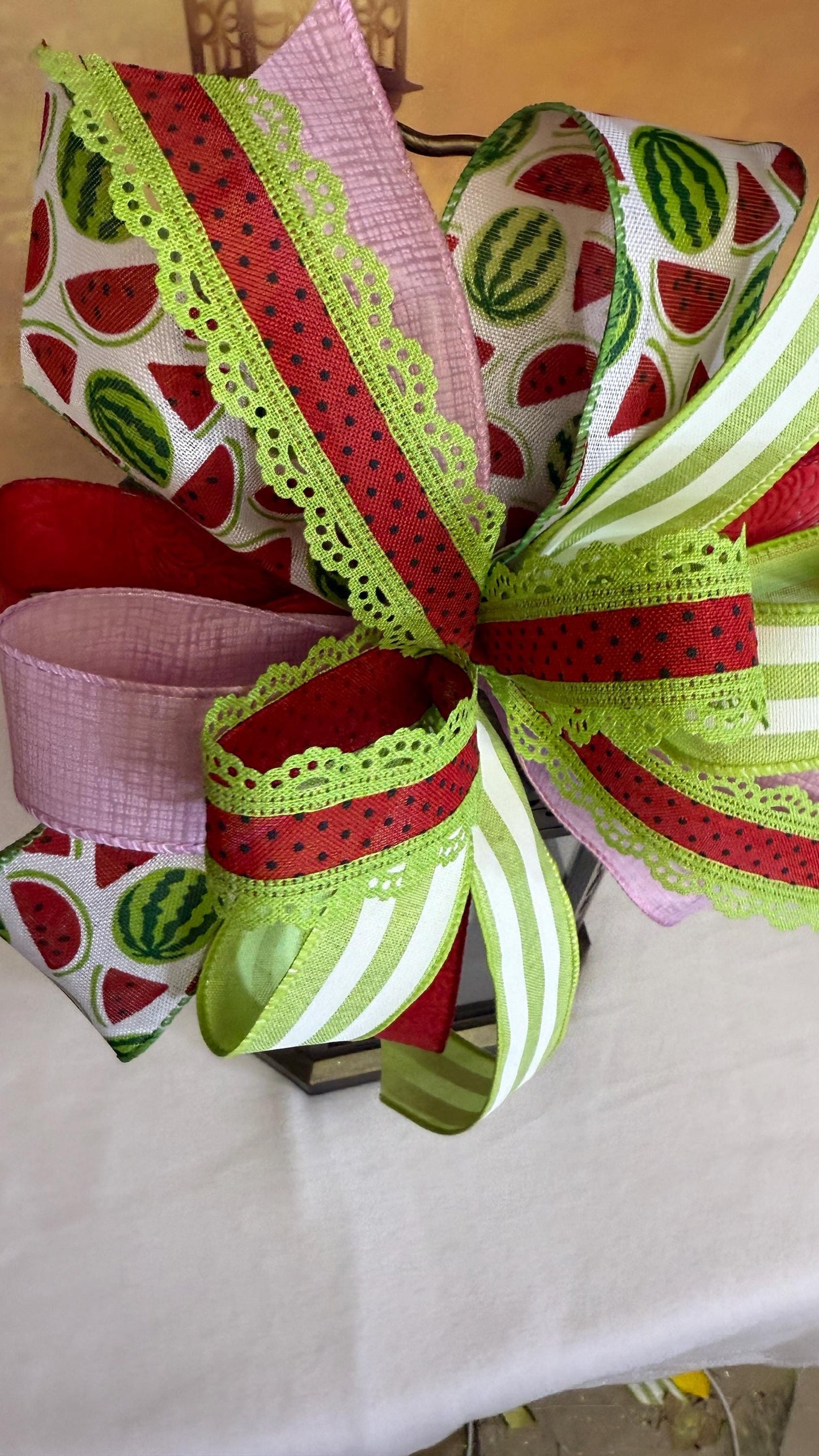 Watermelon Summer Bow, Handmade Ribbon Wreath Attachment