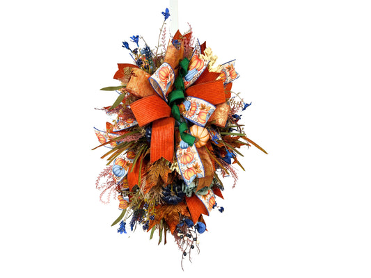 Farmhouse Pumpkin Fall Wreath: Handmade Autumn Door Swag