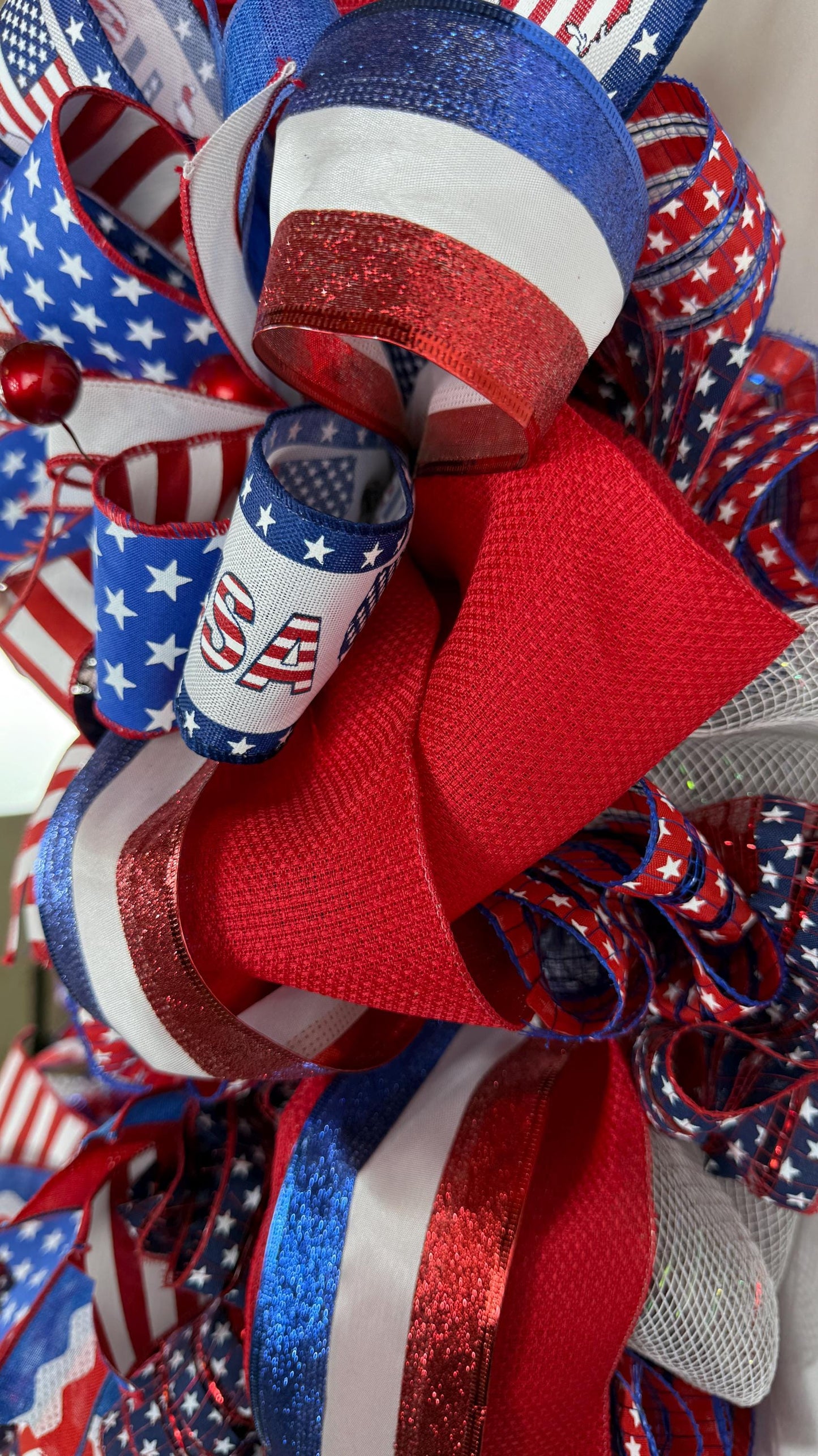 Patriotic Americana Wreath: 4th of July Red White Blue Door Decor, Veteran Decorations