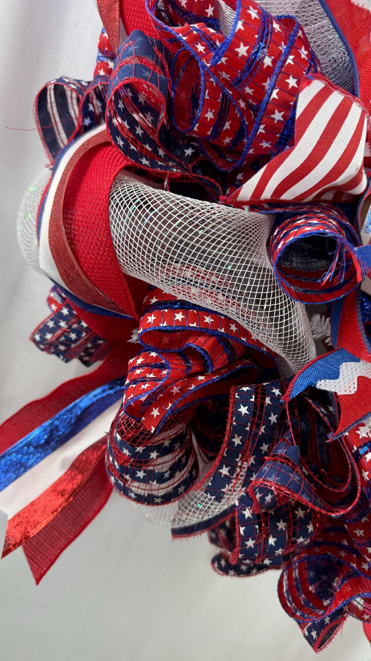 Patriotic Americana Wreath: 4th of July Red White Blue Door Decor, Veteran Decorations