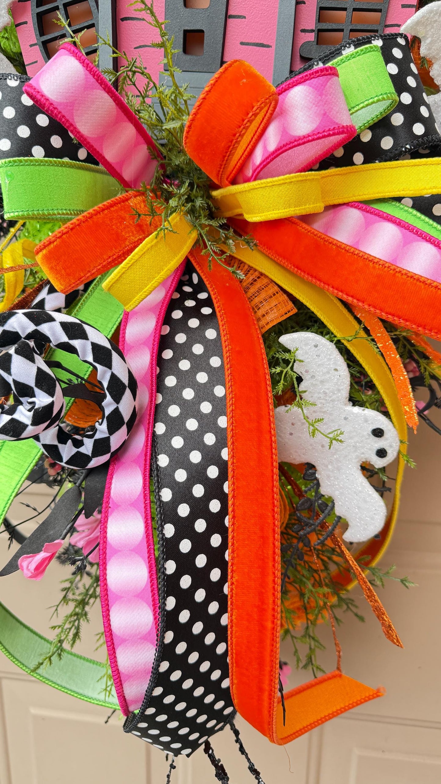 Light Up Haunted House Halloween Swag with Remote Pink Black Orange Door Swag