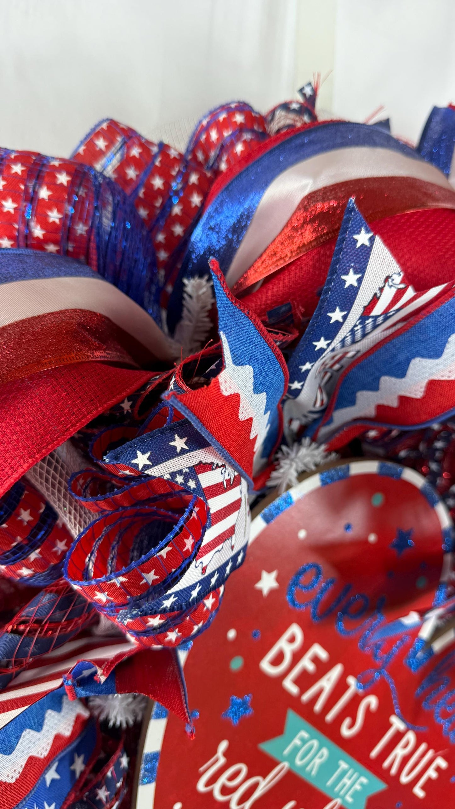 Patriotic Americana Wreath: 4th of July Red White Blue Door Decor, Veteran Decorations