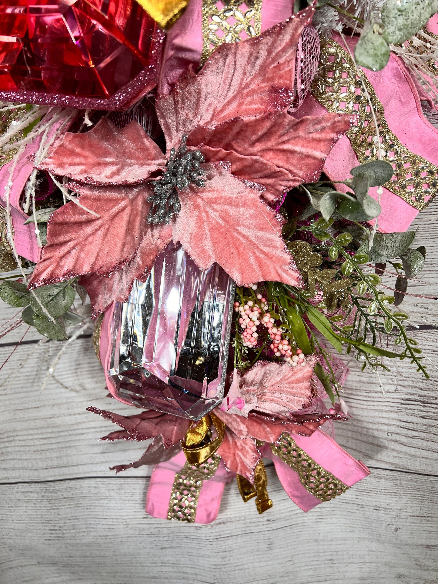 Pink gem wreath, Large Gem Wreath, gift for mom, Jeweled swag wreath, Glam Swag, Unique Gift, handmade front door gem wreath.