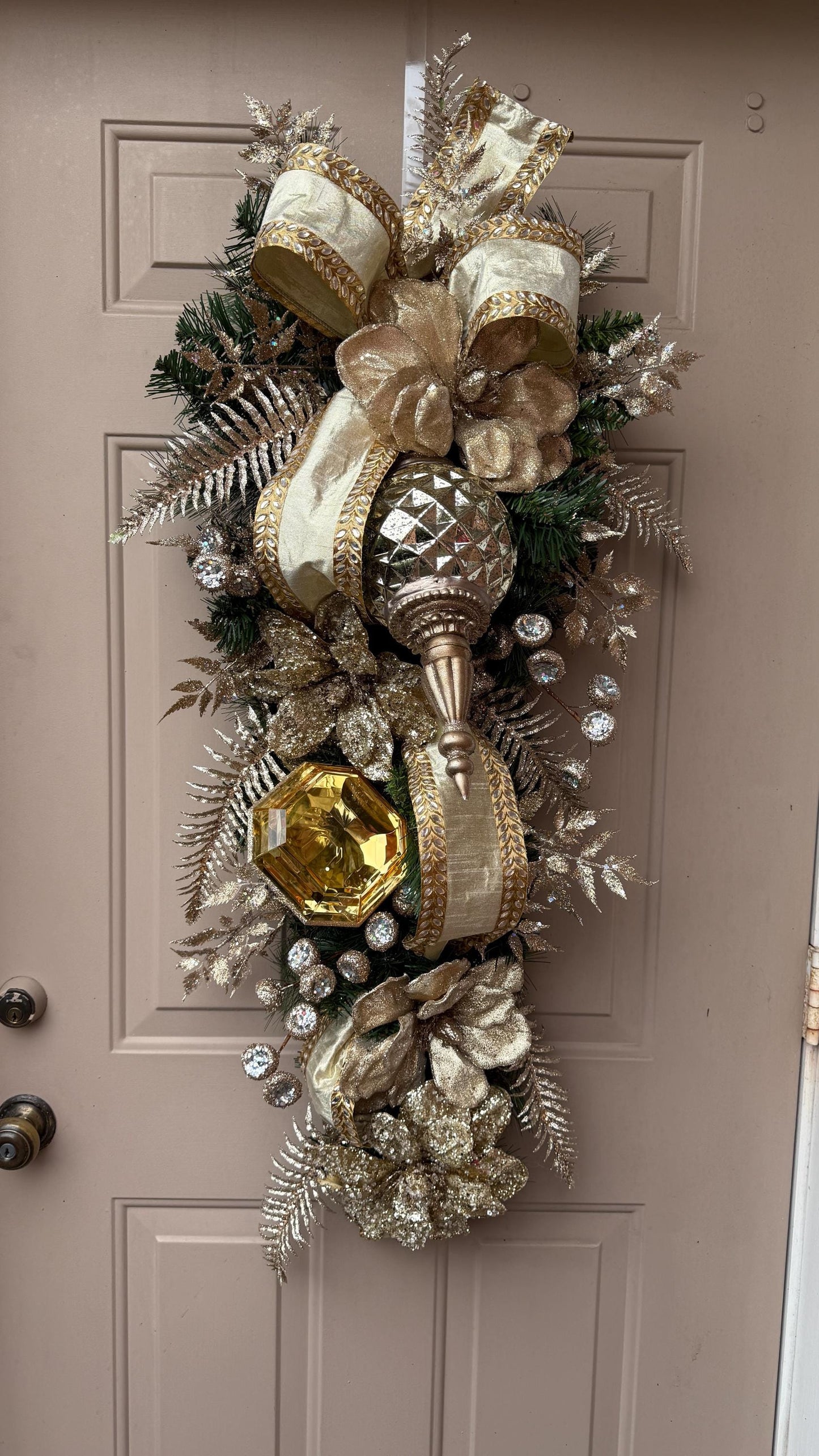 Luxury Gold Christmas Swag: Holiday Door Decor, Metallic Ornaments