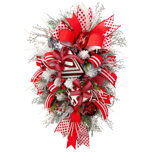 Red and White Christmas Swag Holiday Decoration For Front Door