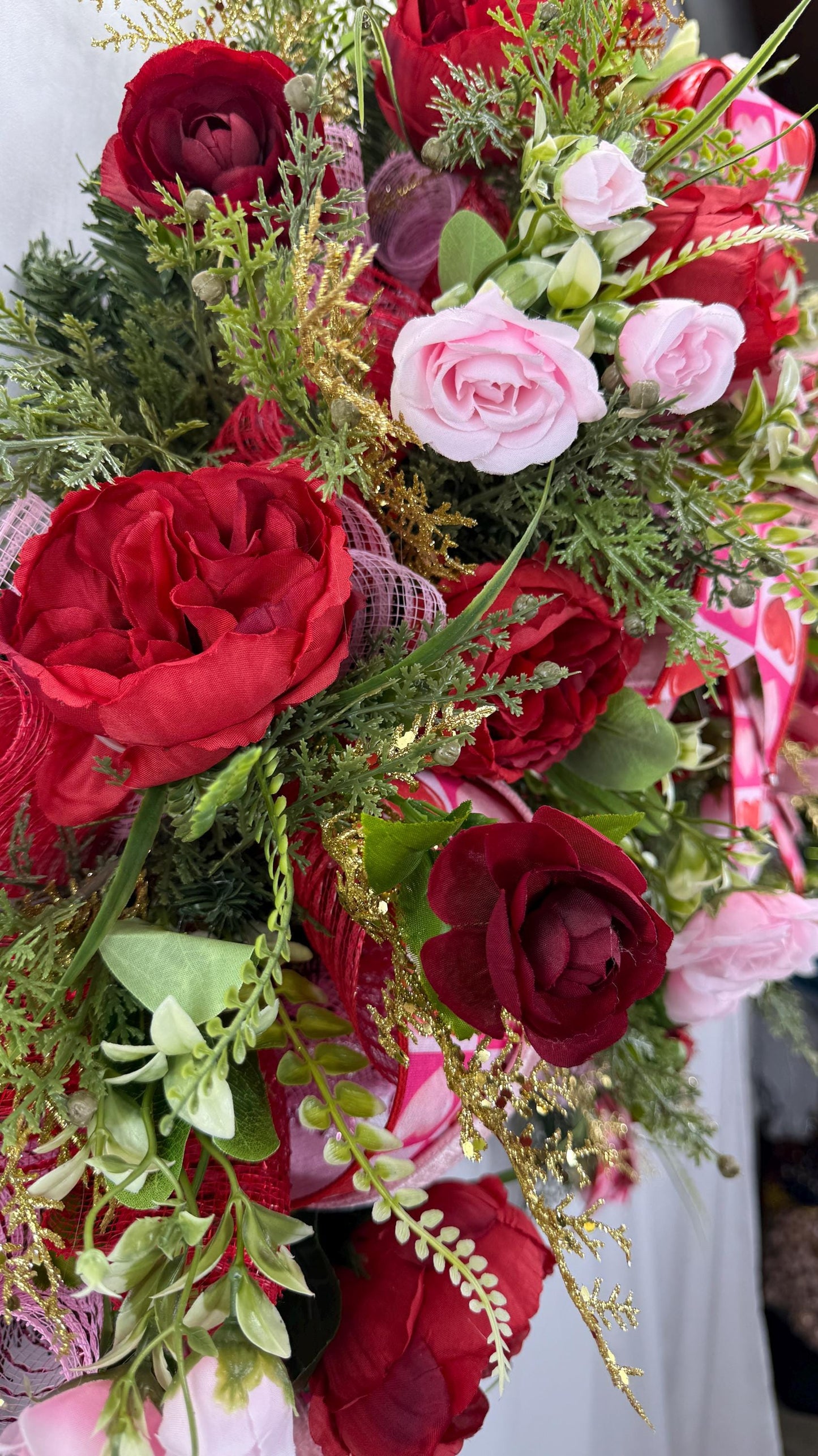 Handmade Valentine Swag: Red & Pink Roses, Heart Accents