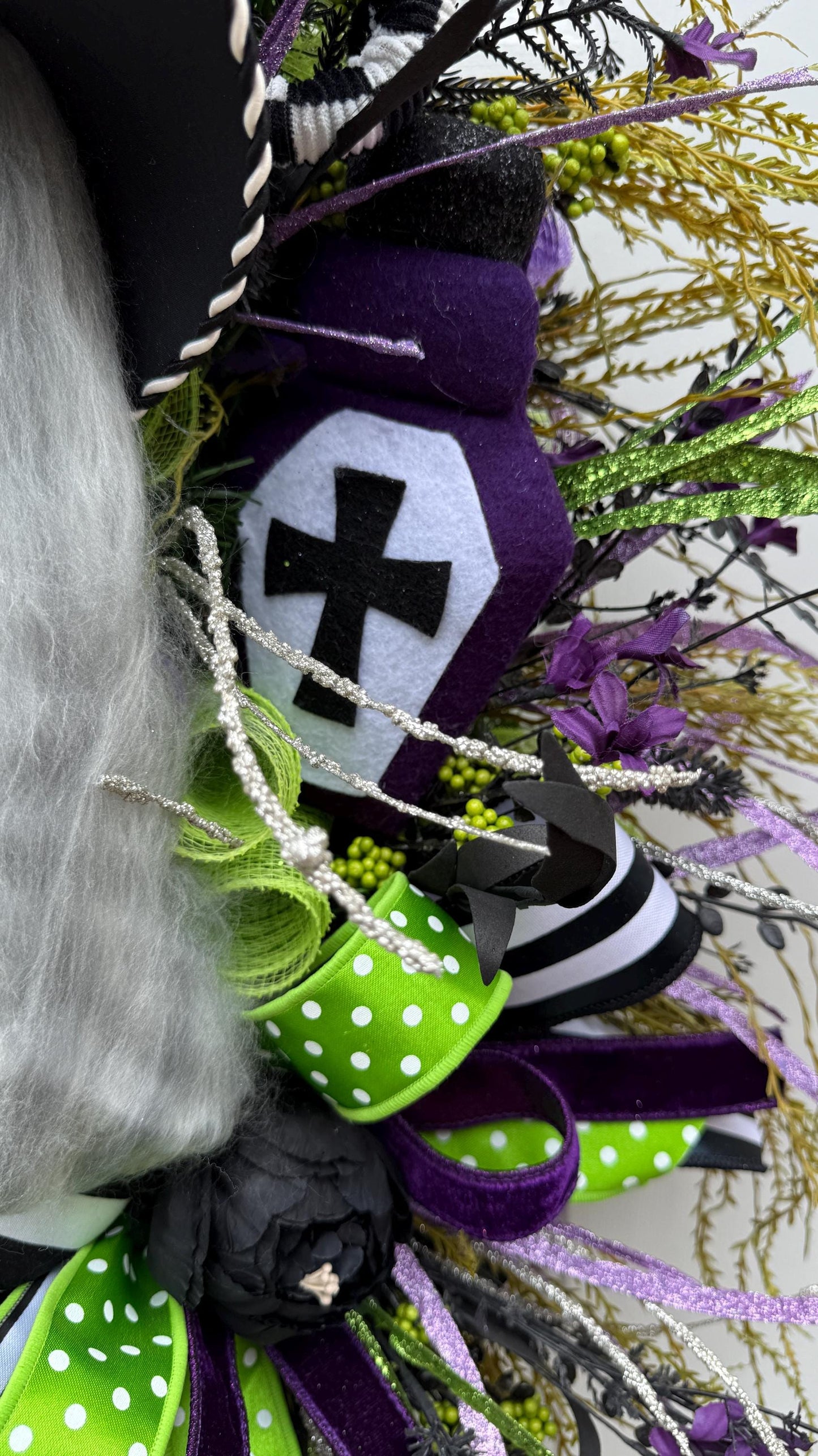 Halloween Witch Wreath: Green Face, Purple and Lime Decor, Spooky Door Decor
