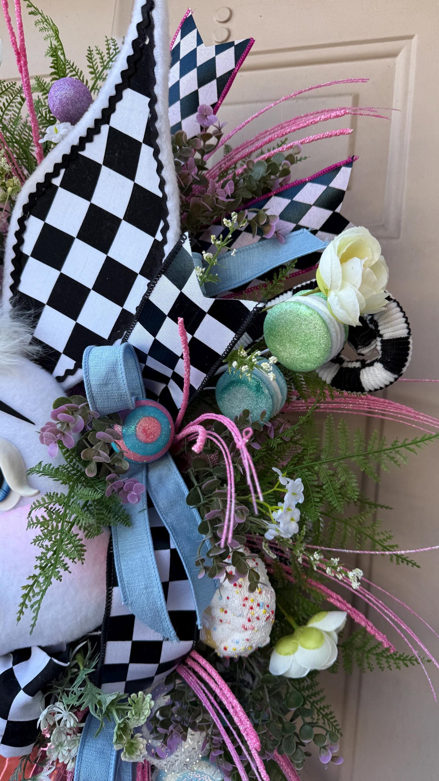 Pink Gem Easter Wreath: Handmade Bunny Door Decor