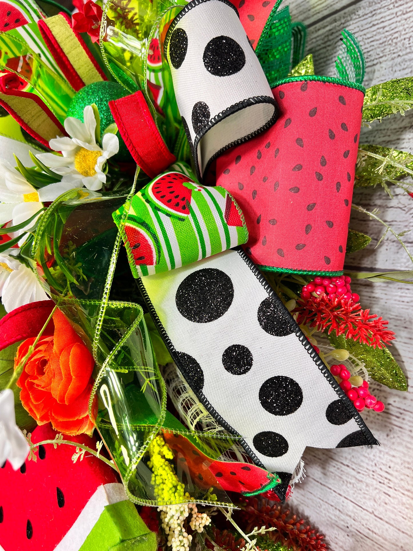 Handmade Watermelon Swag: Summer Door Decoration with Floral Accents