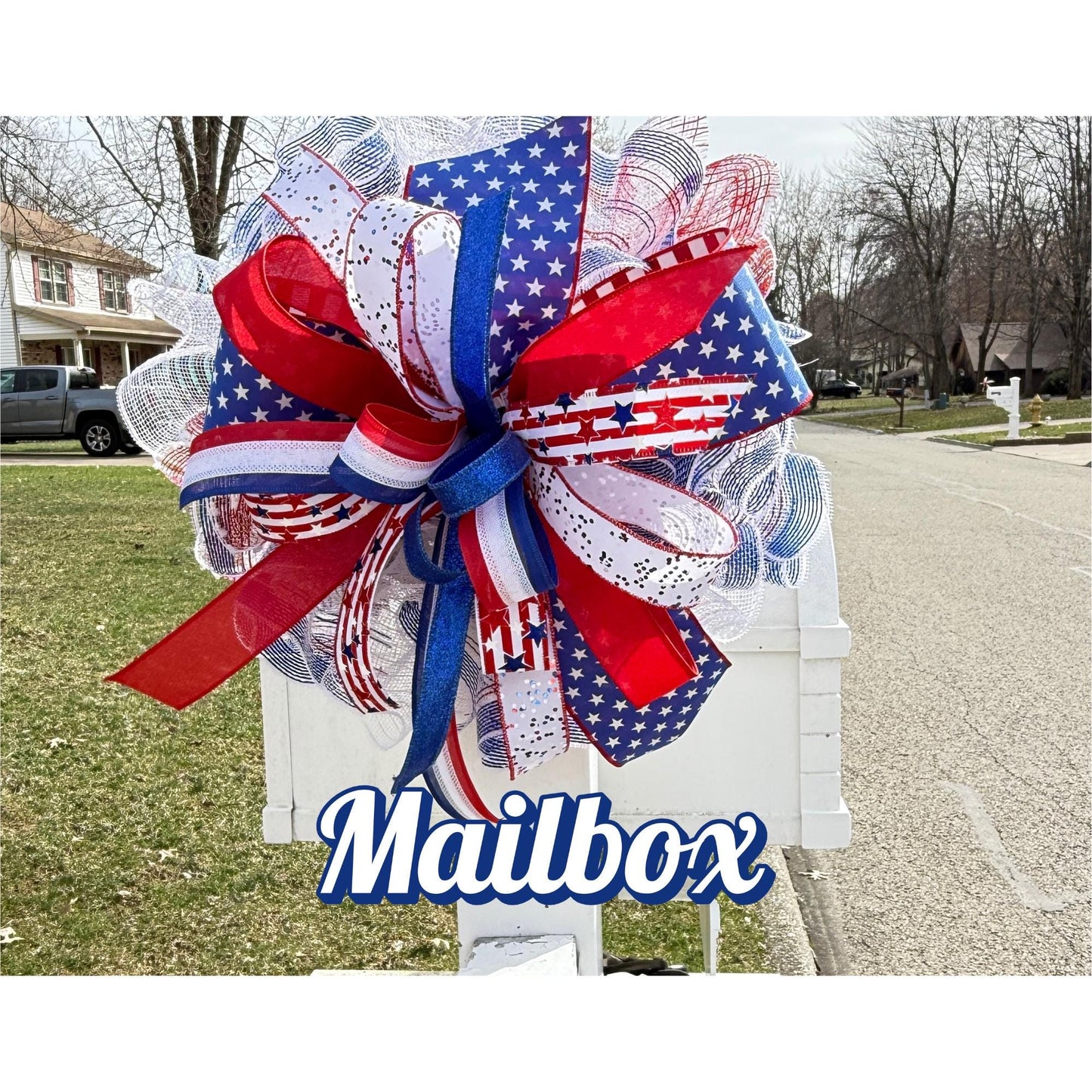 Patriotic 4th of July Door Bow, American Flag Wreath Topper