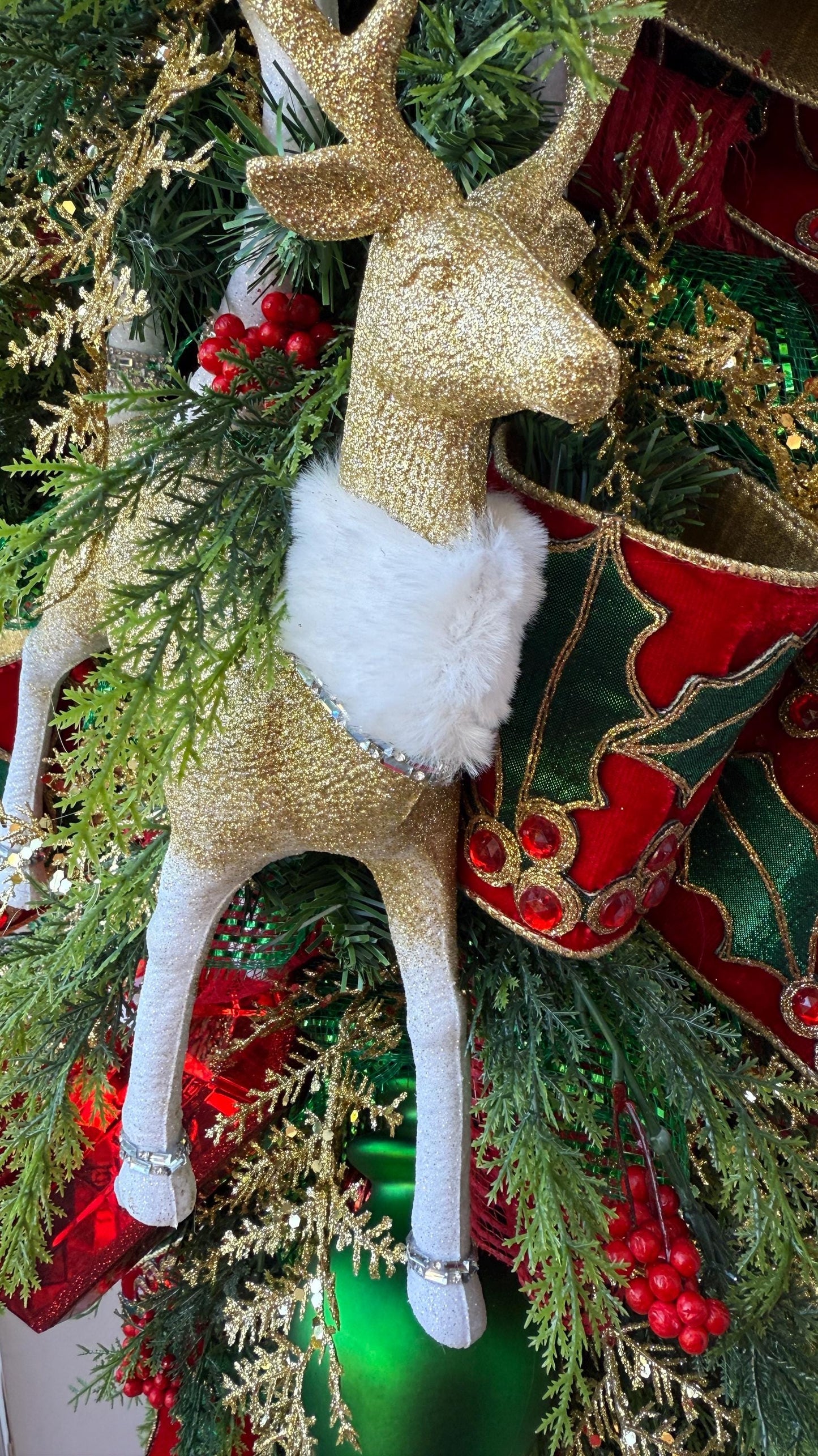 Handmade Extra Large Christmas Swag: Rhinestone Reindeer, Holiday Door Decor