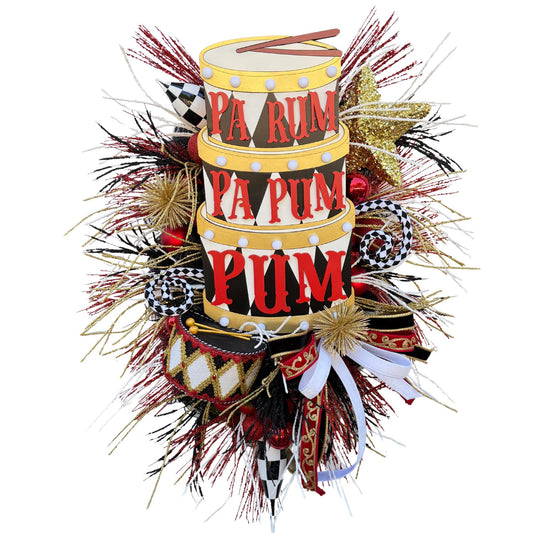 Little Drummer Boy Christmas Swag: Red, Black & Gold Holiday Decor