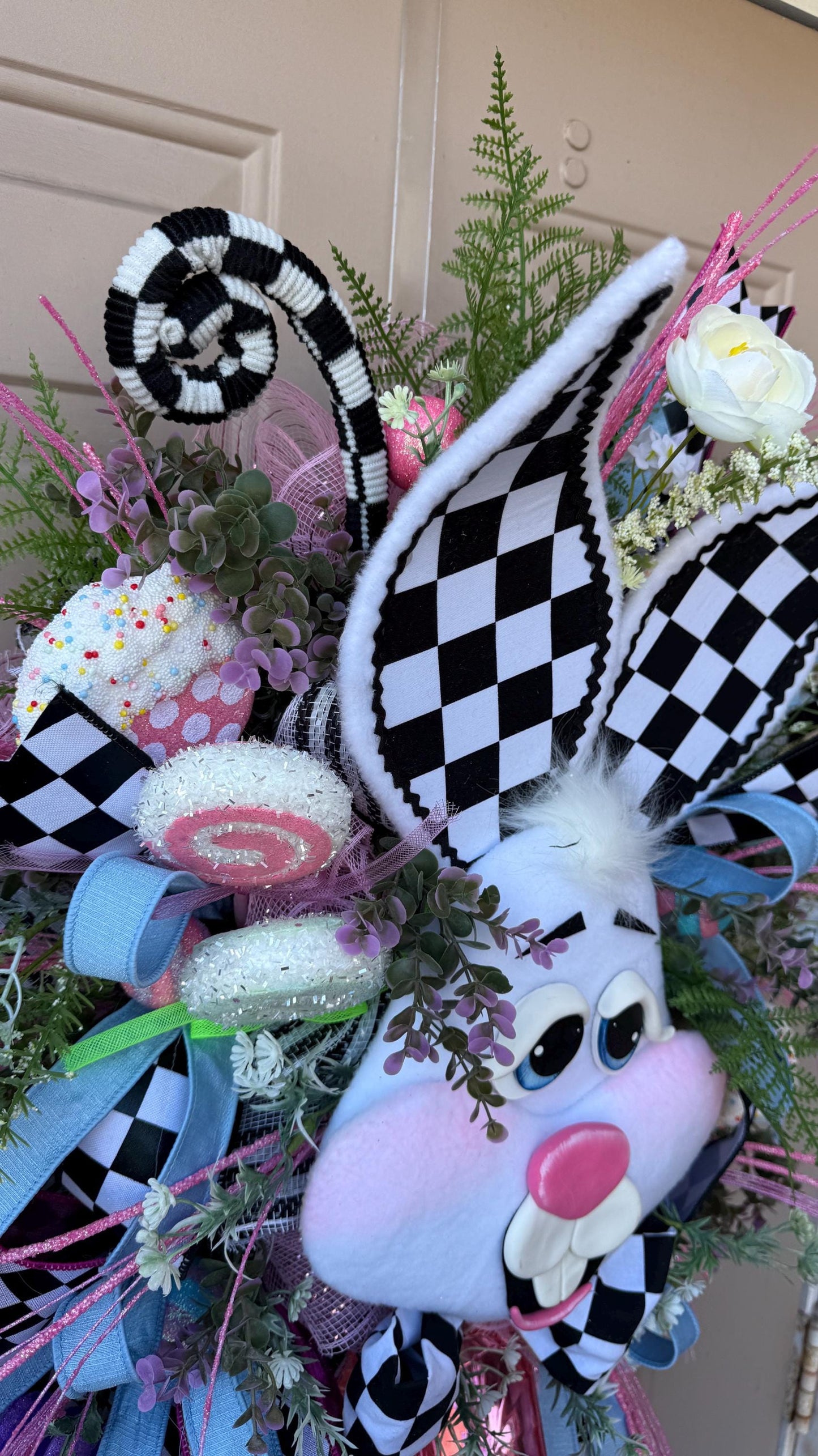 Pink Gem Easter Wreath: Handmade Bunny Door Decor