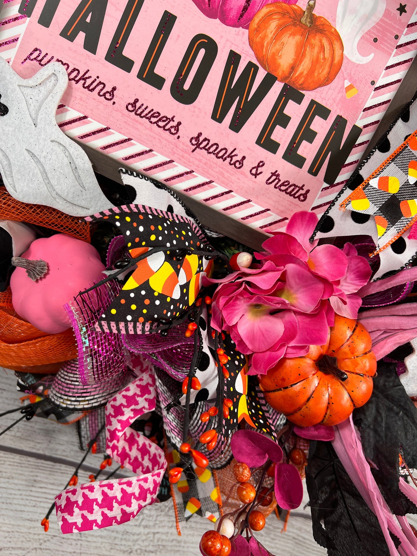 Pink Halloween Wreath: Handmade Spooky Ghosts & Pumpkins Decor