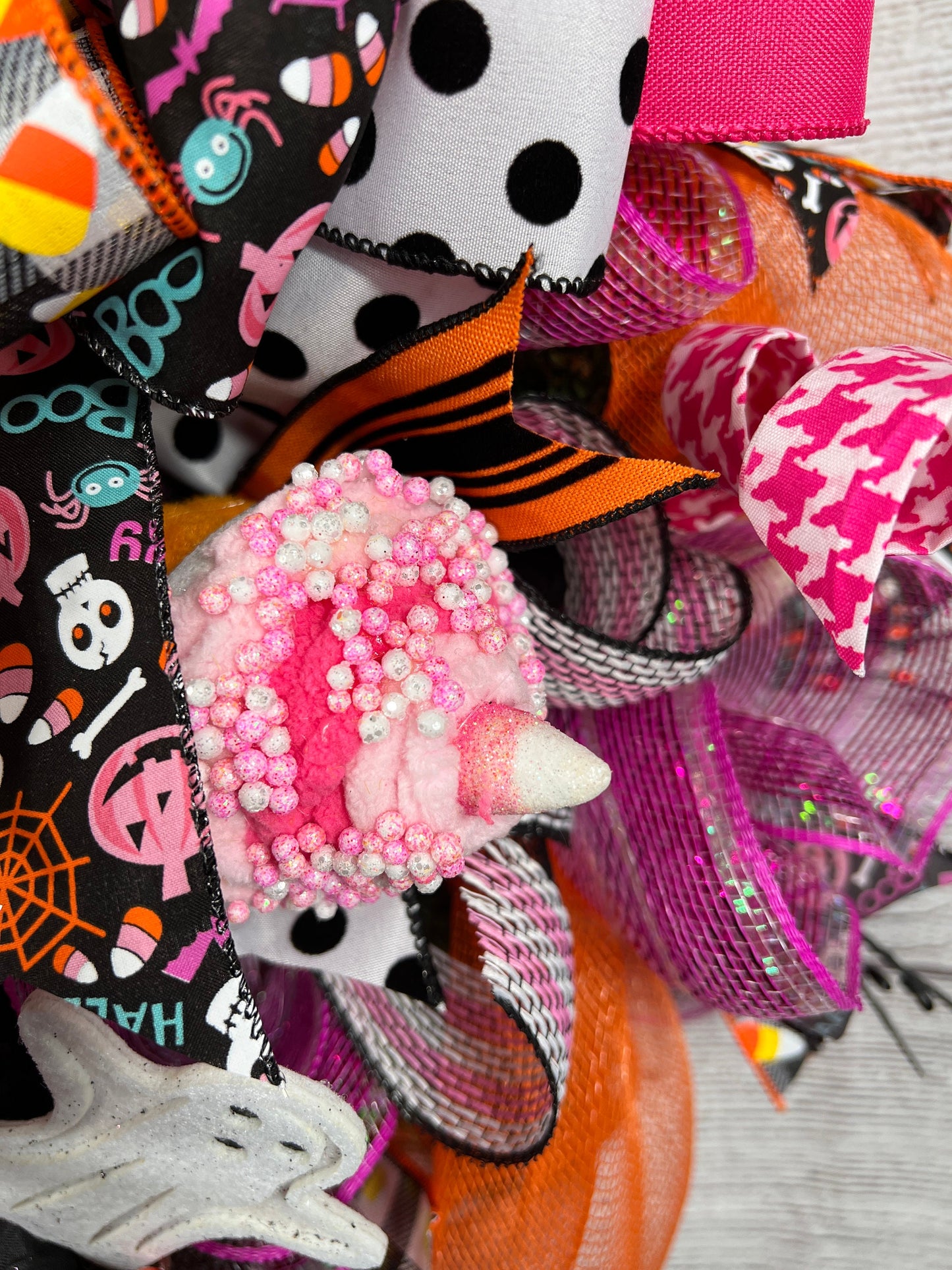 Pink Halloween Wreath: Handmade Spooky Ghosts & Pumpkins Decor